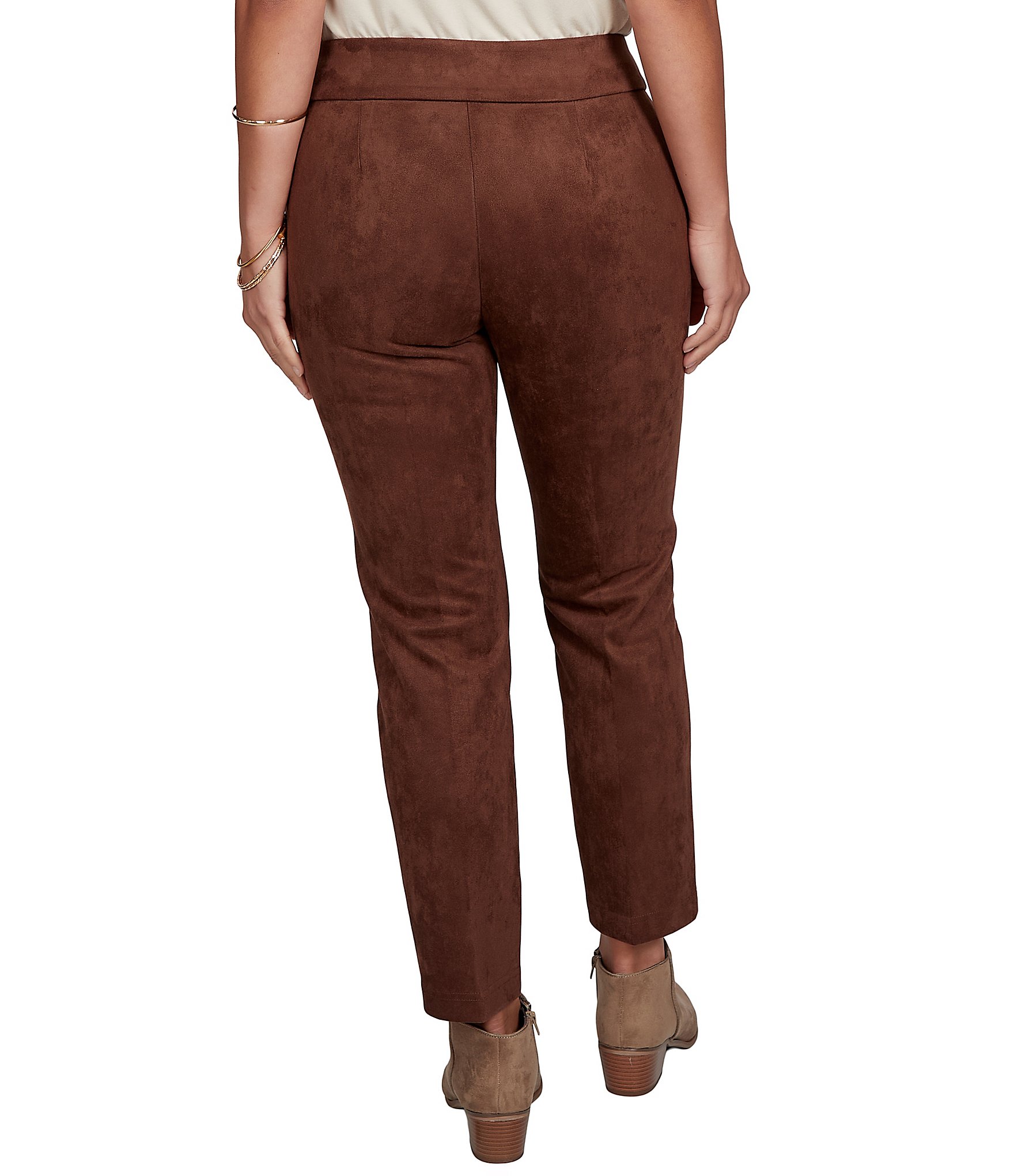 Ruby Rd. Petite Size Scuba Suede Flat Waistband Front Seam Ankle Pants