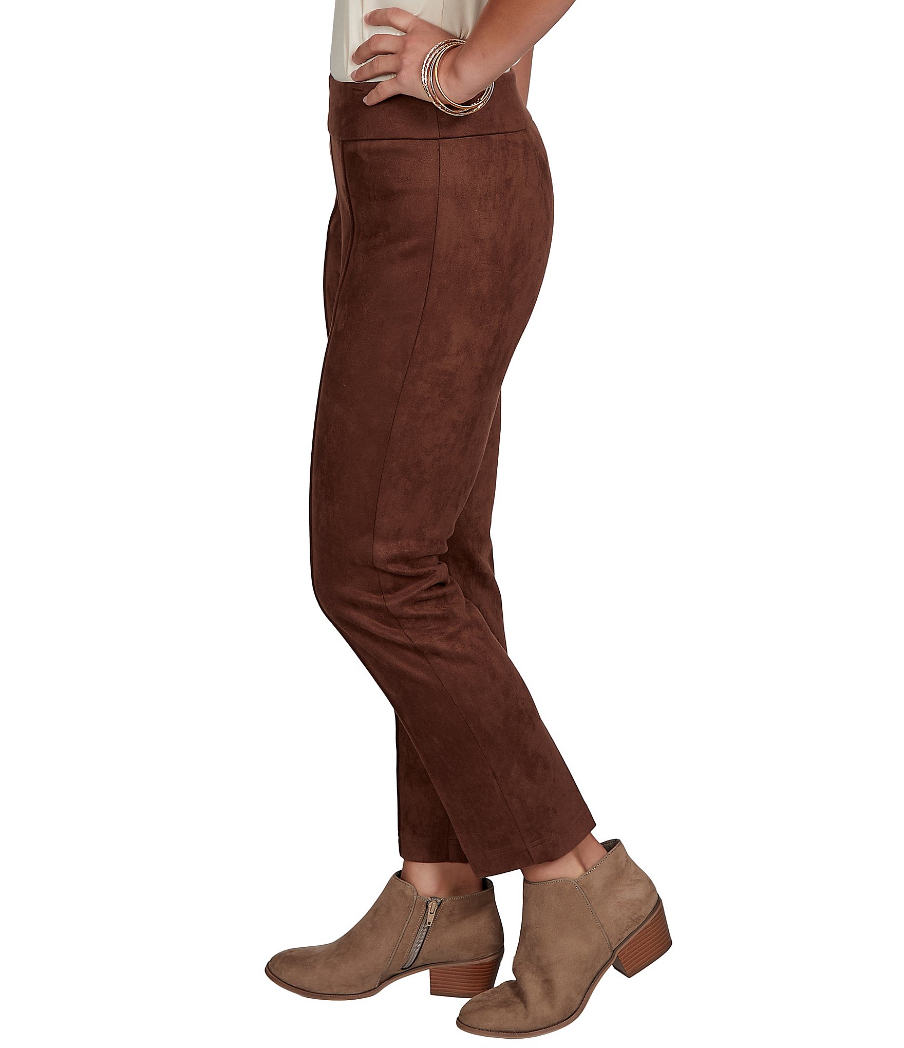 Ruby Rd. Petite Size Scuba Suede Flat Waistband Front Seam Ankle Pants