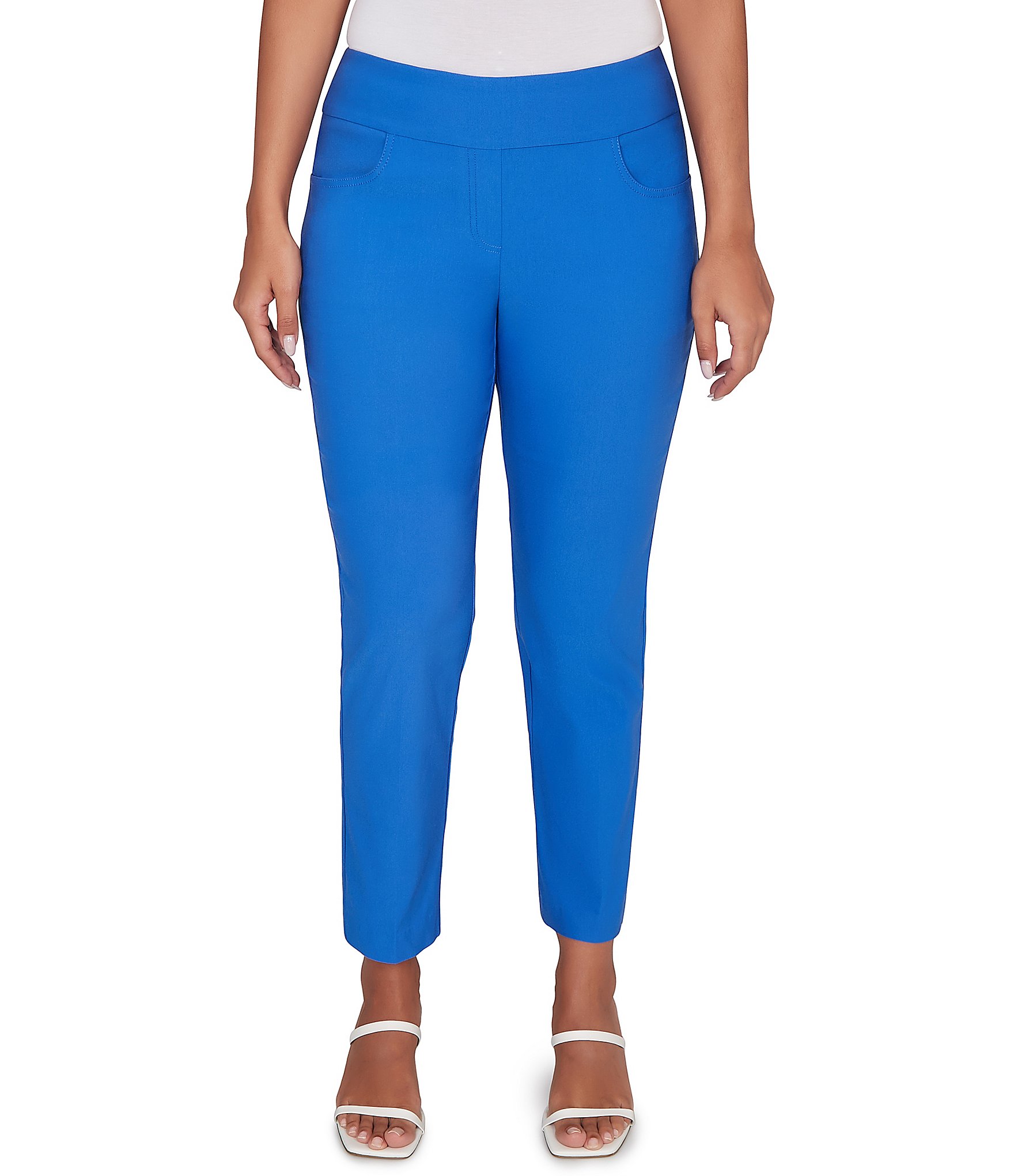 Ruby Rd. Petite Size Silk Tech Straight Leg Pull-On Ankle Pants