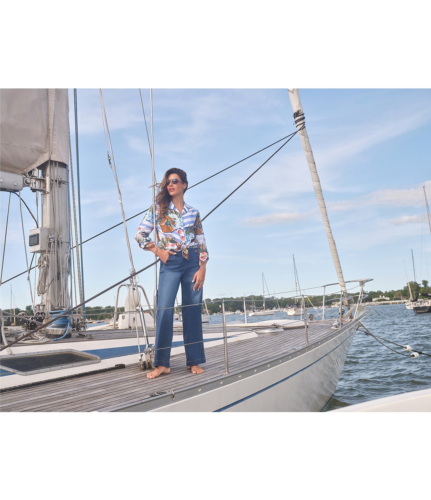 Ruby Rd. Petite Size Soft Poplin Woven Conversational Print Collared 3/4 Sleeve Picnic Top