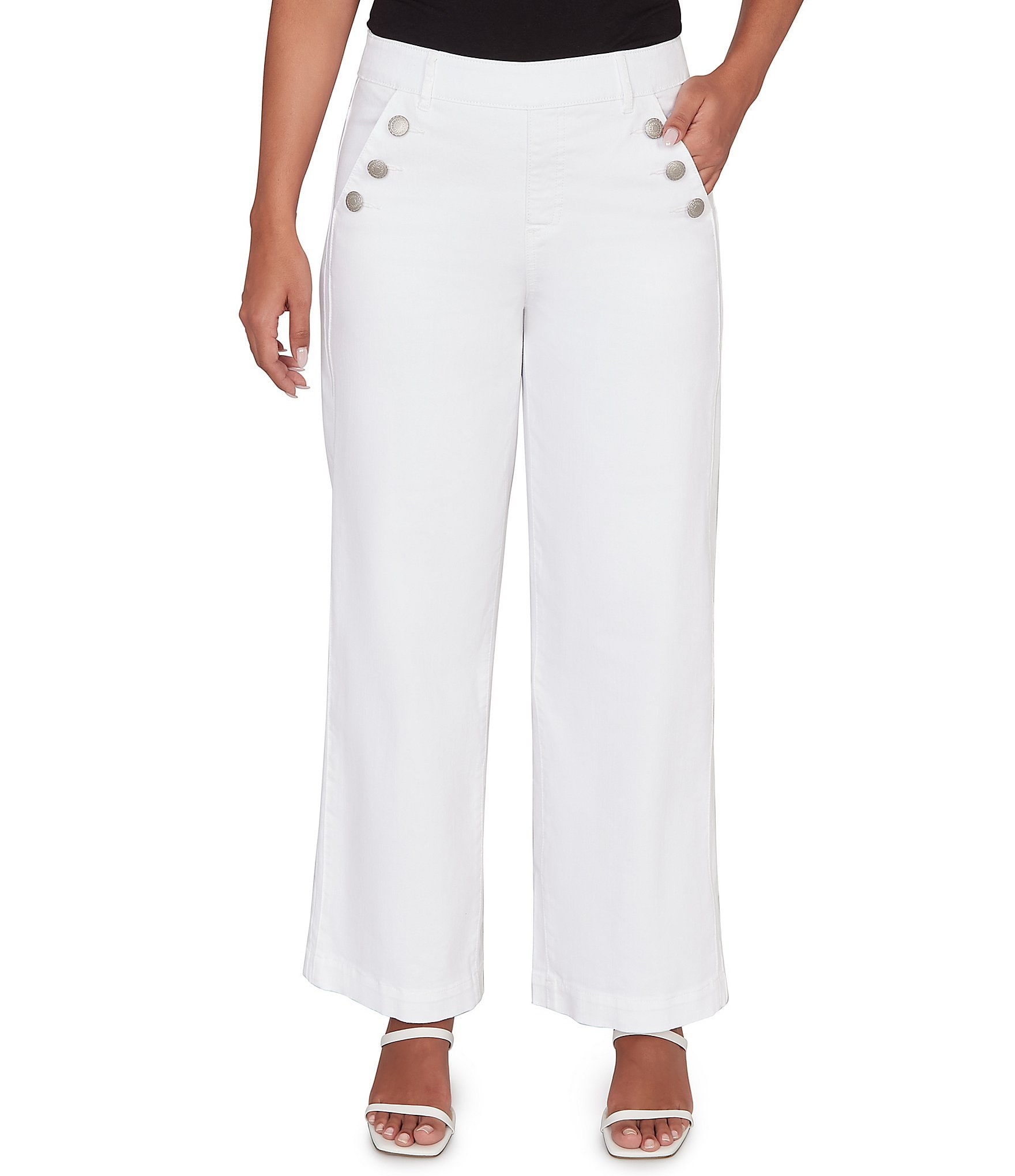 Ruby Rd. Petite Size Soft Stretch Denim Pull-On Wide Leg Pants