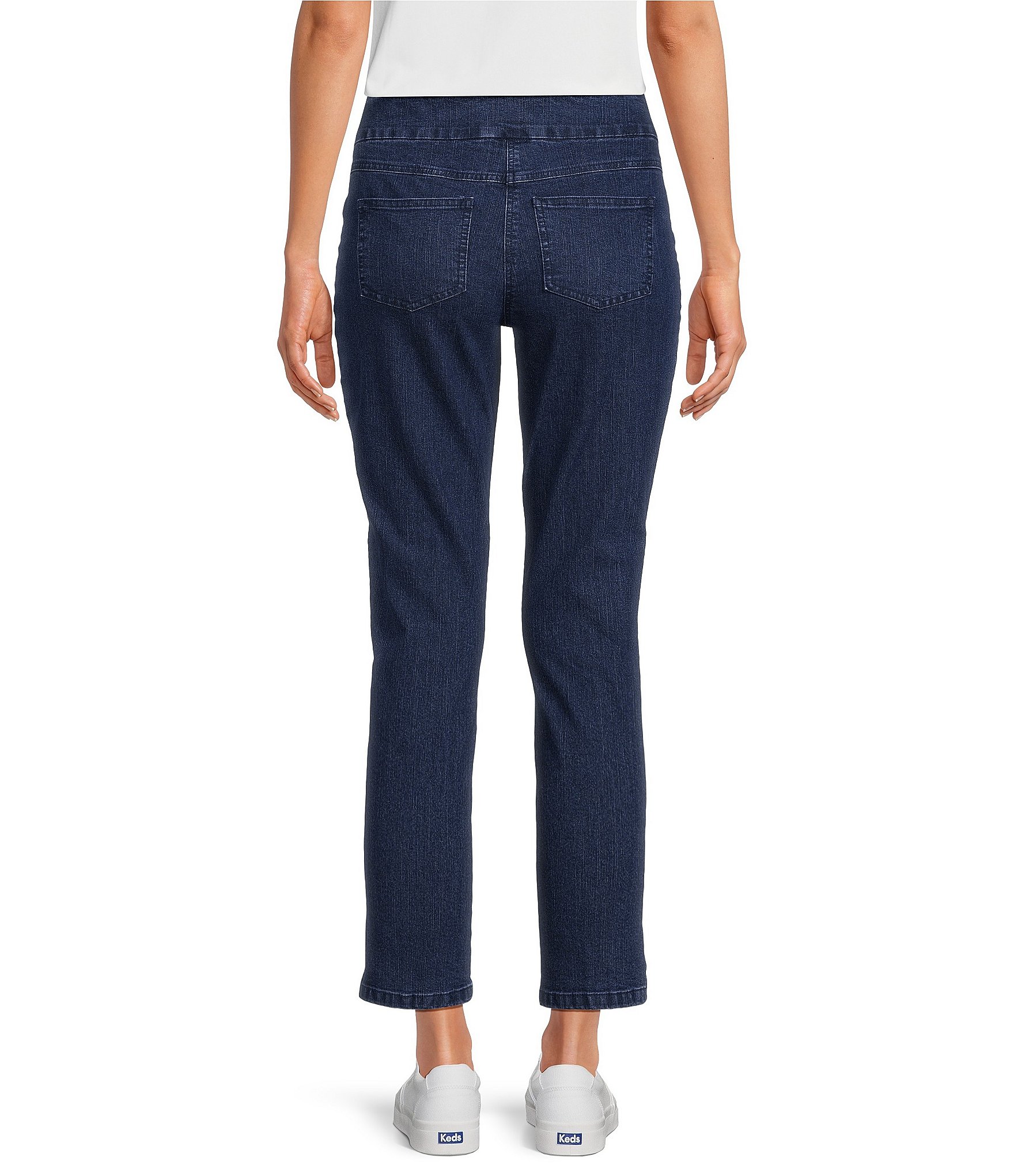 Ruby Rd. Petite Size Straight Slim Pull-On Denim Ankle Jeans
