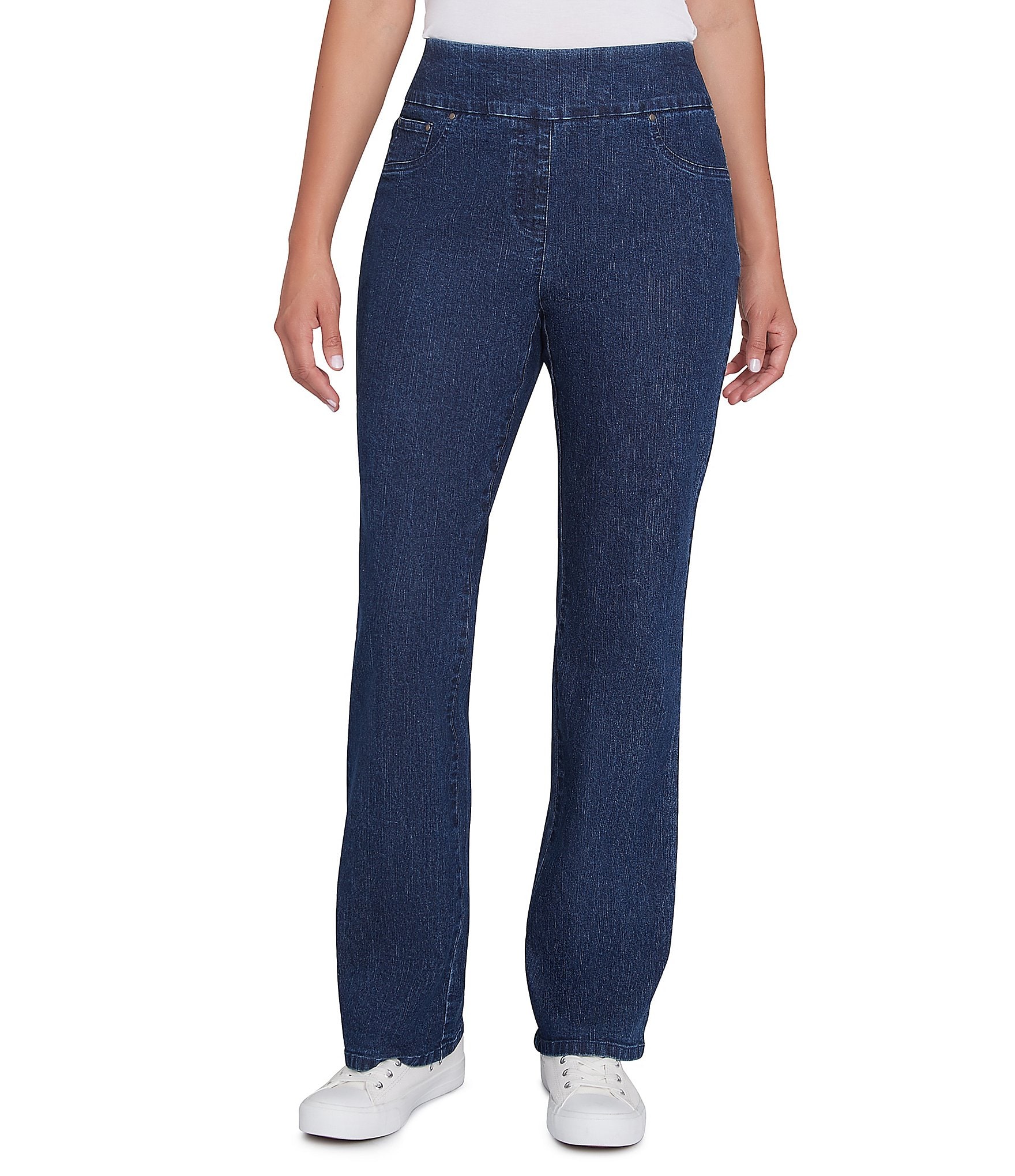 Ruby Rd. Petite Size Stretch Denim Flare Hem Pull-On Pants