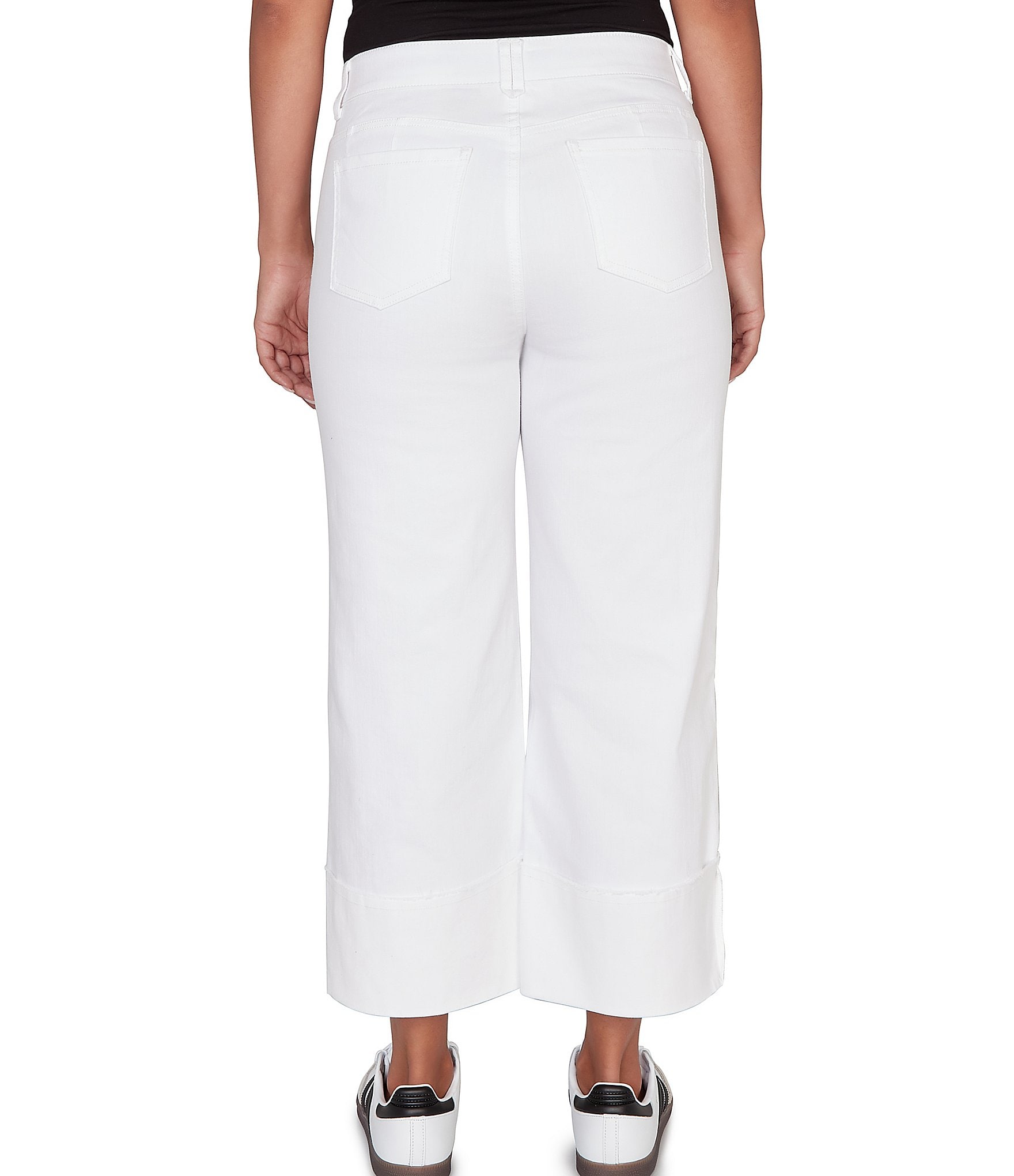 Ruby Rd. Petite Size Stretch Denim Wide Leg Rolled Cuff Hem Jeans