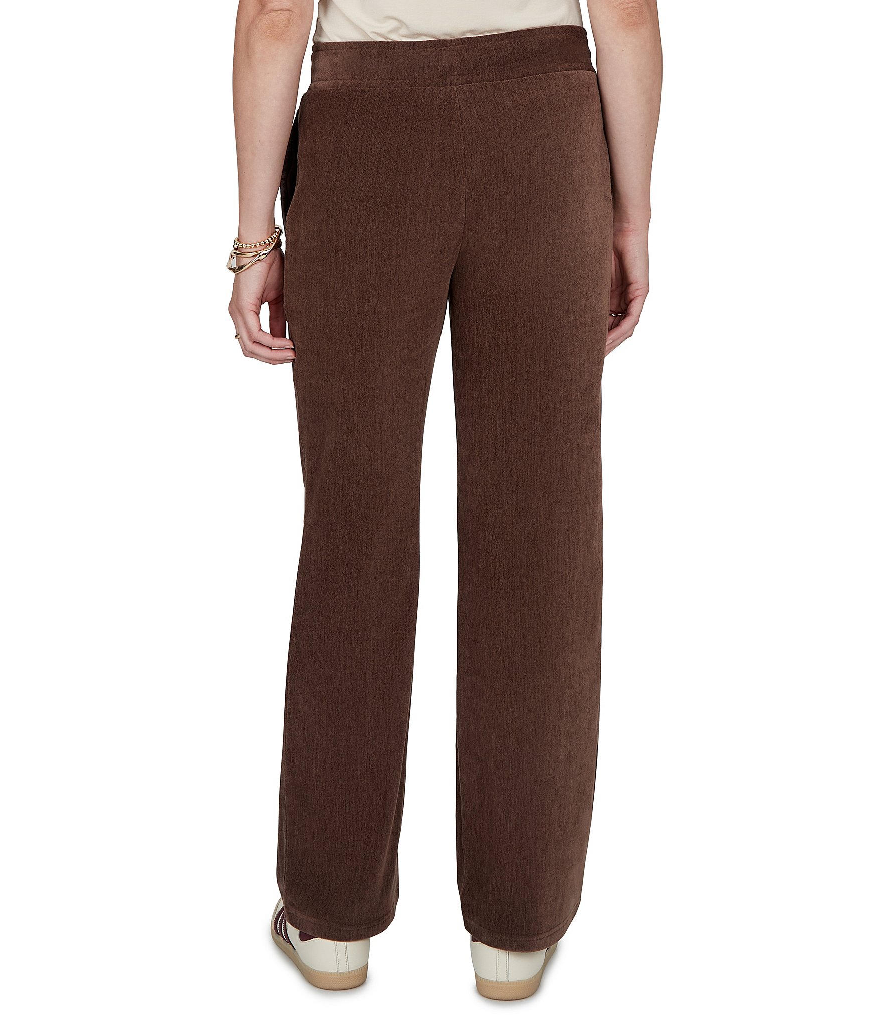 Ruby Rd. Petite Size Stretch Velveteen Wide Leg Drawstring Pants