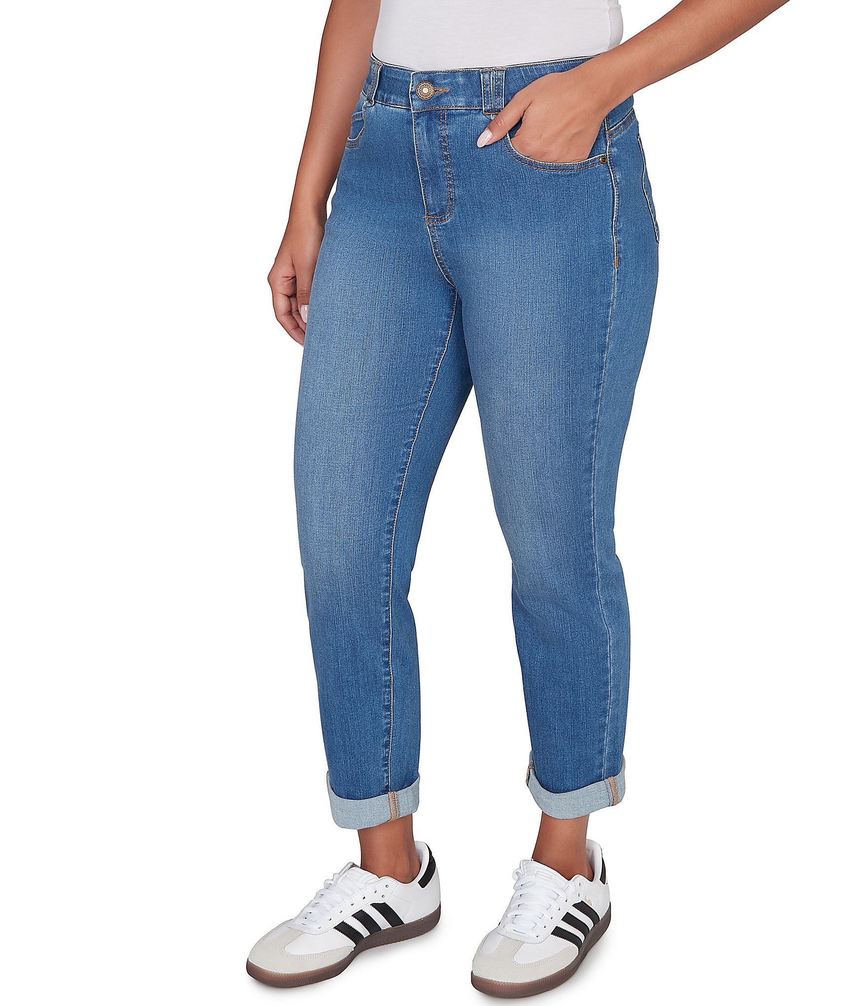 Ruby Rd. Petite Size Ultra-Soft Rolled Hem Girlfriend Jeans