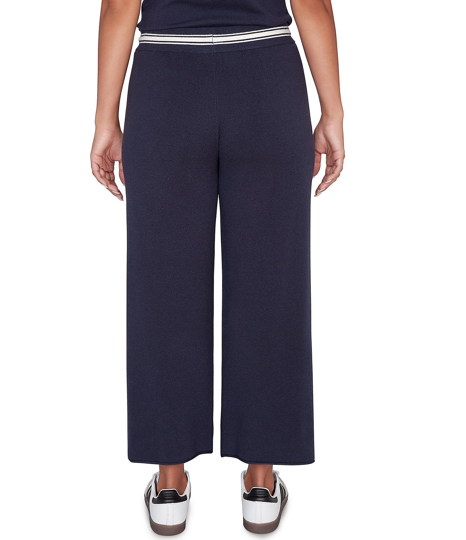 Ruby Rd. Petite Size Wide-Leg Contrast Striped Trim Pull-On Sweater Pants