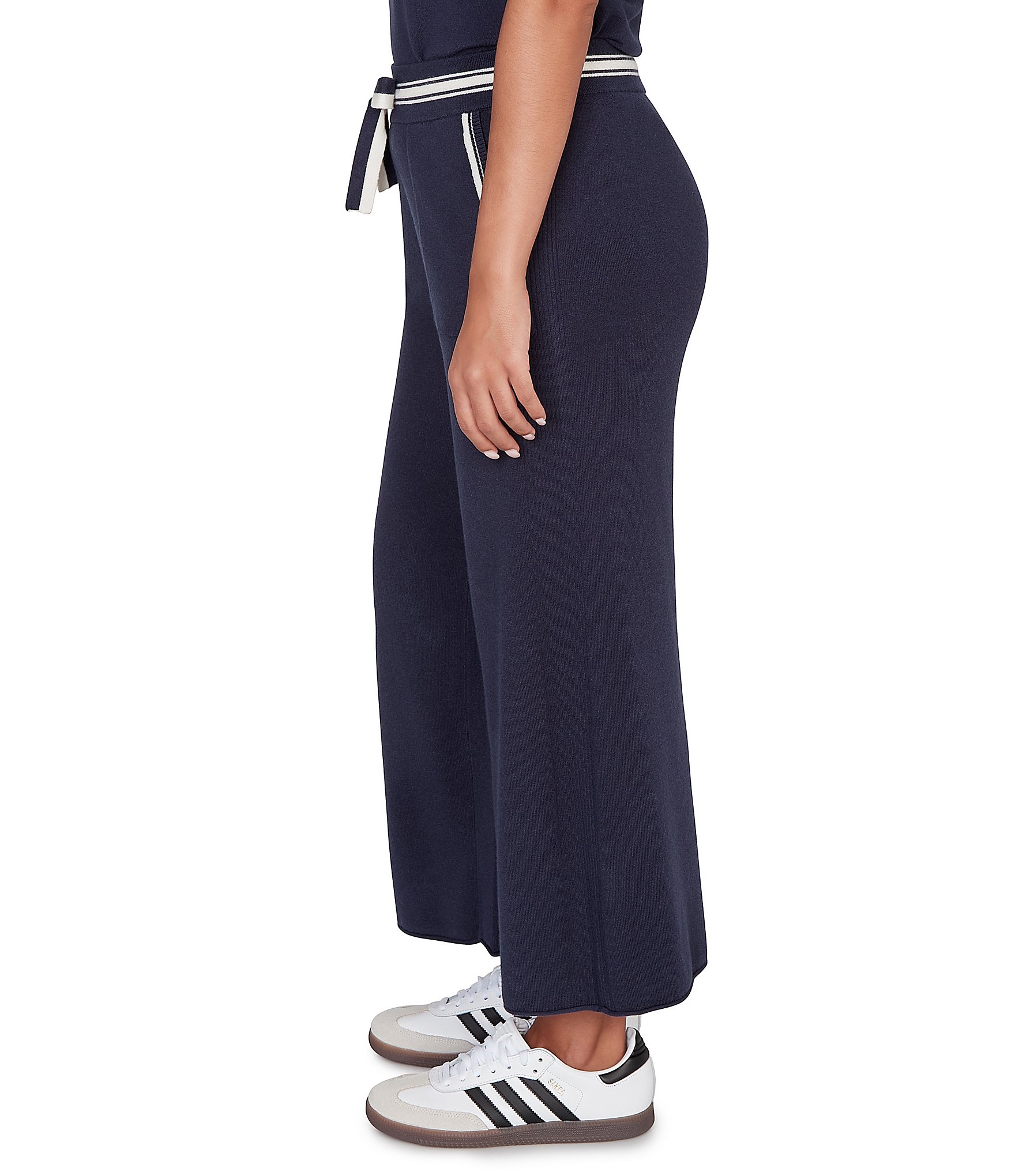 Ruby Rd. Petite Size Wide-Leg Contrast Striped Trim Pull-On Sweater Pants