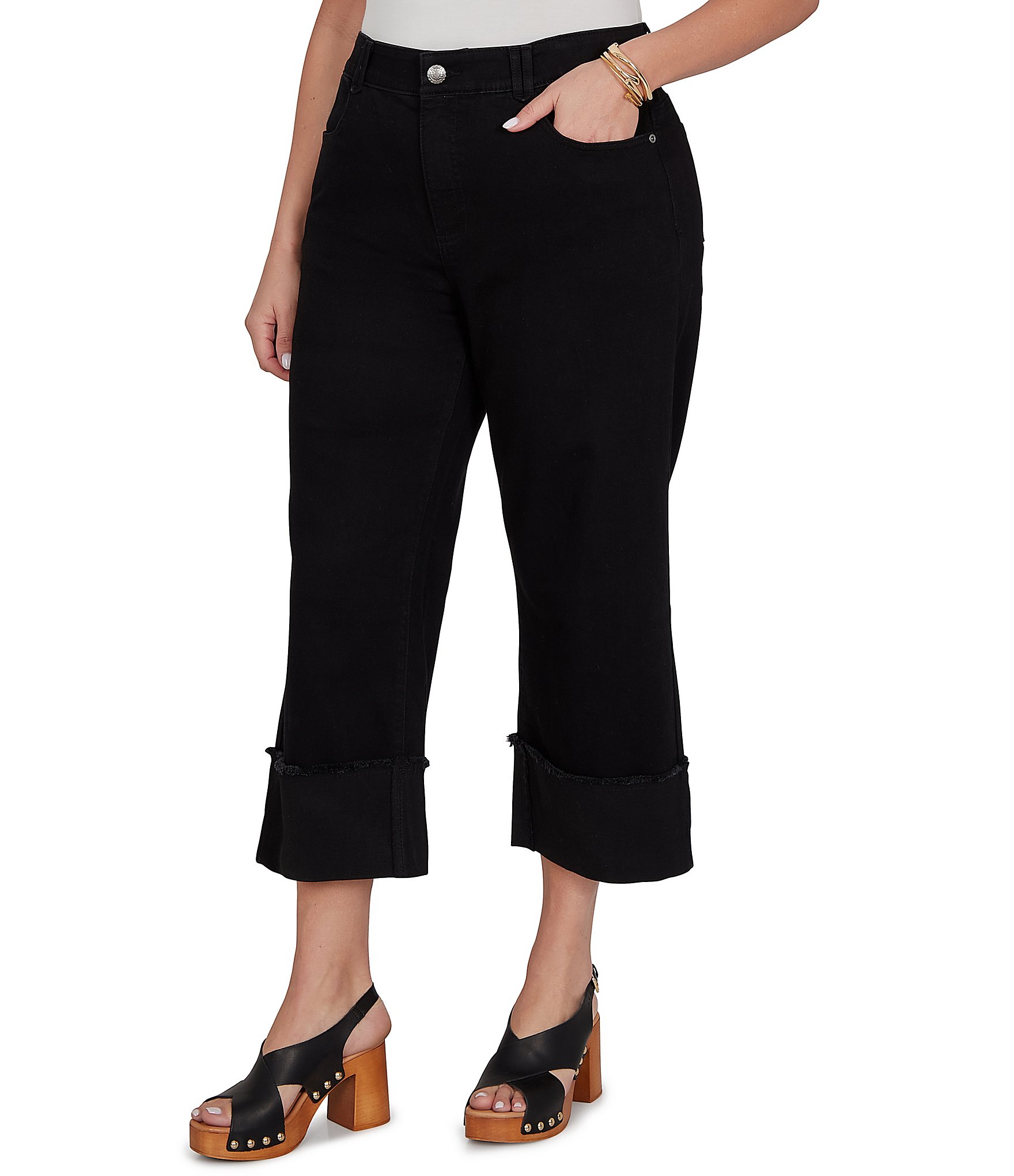 Ruby Rd. Plus Size 5-Pocket Wide Cuff Denim Crop Jeans