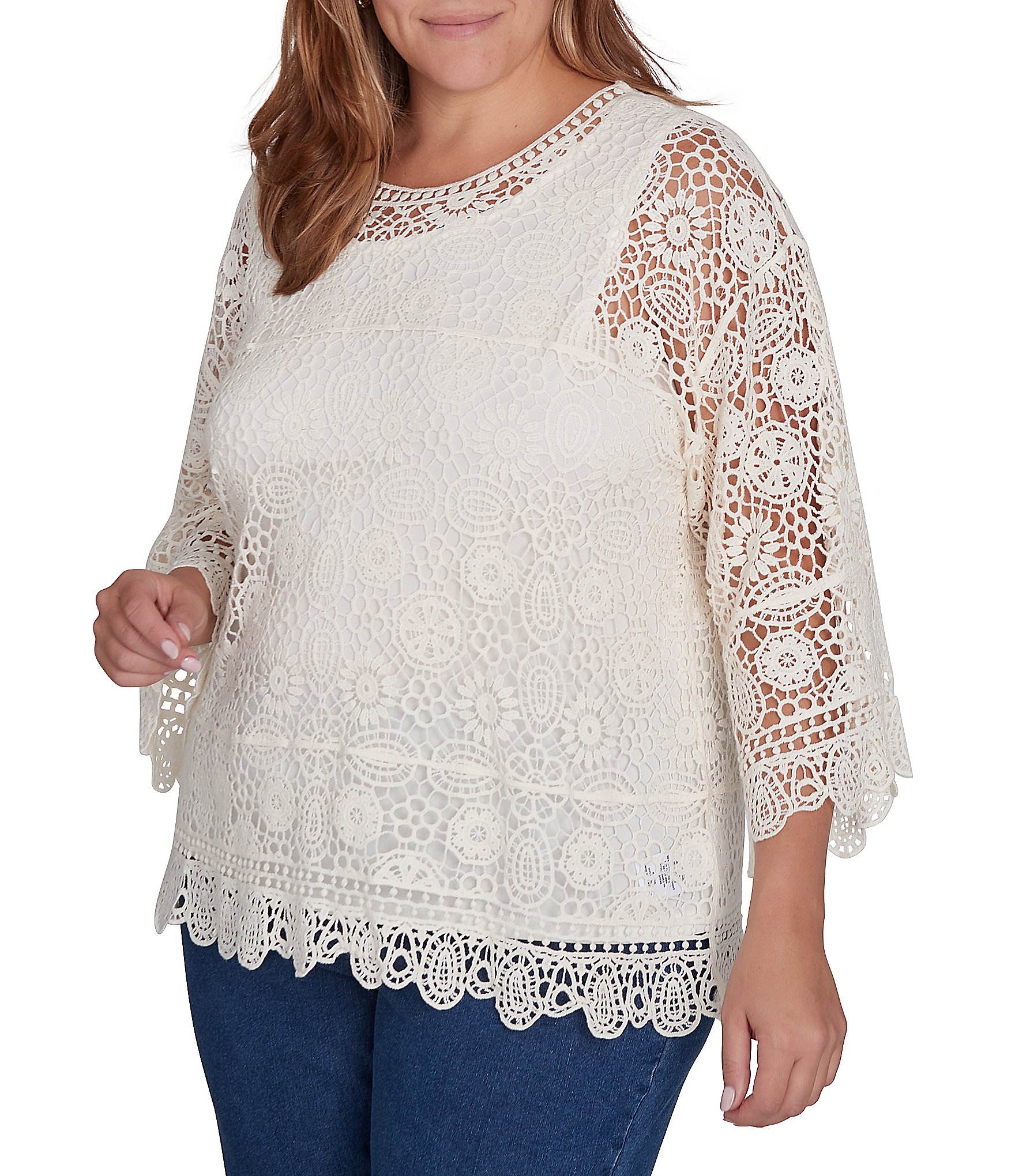 Ruby Rd. Plus Size Boat Neck 3/4 Sleeve Sweater