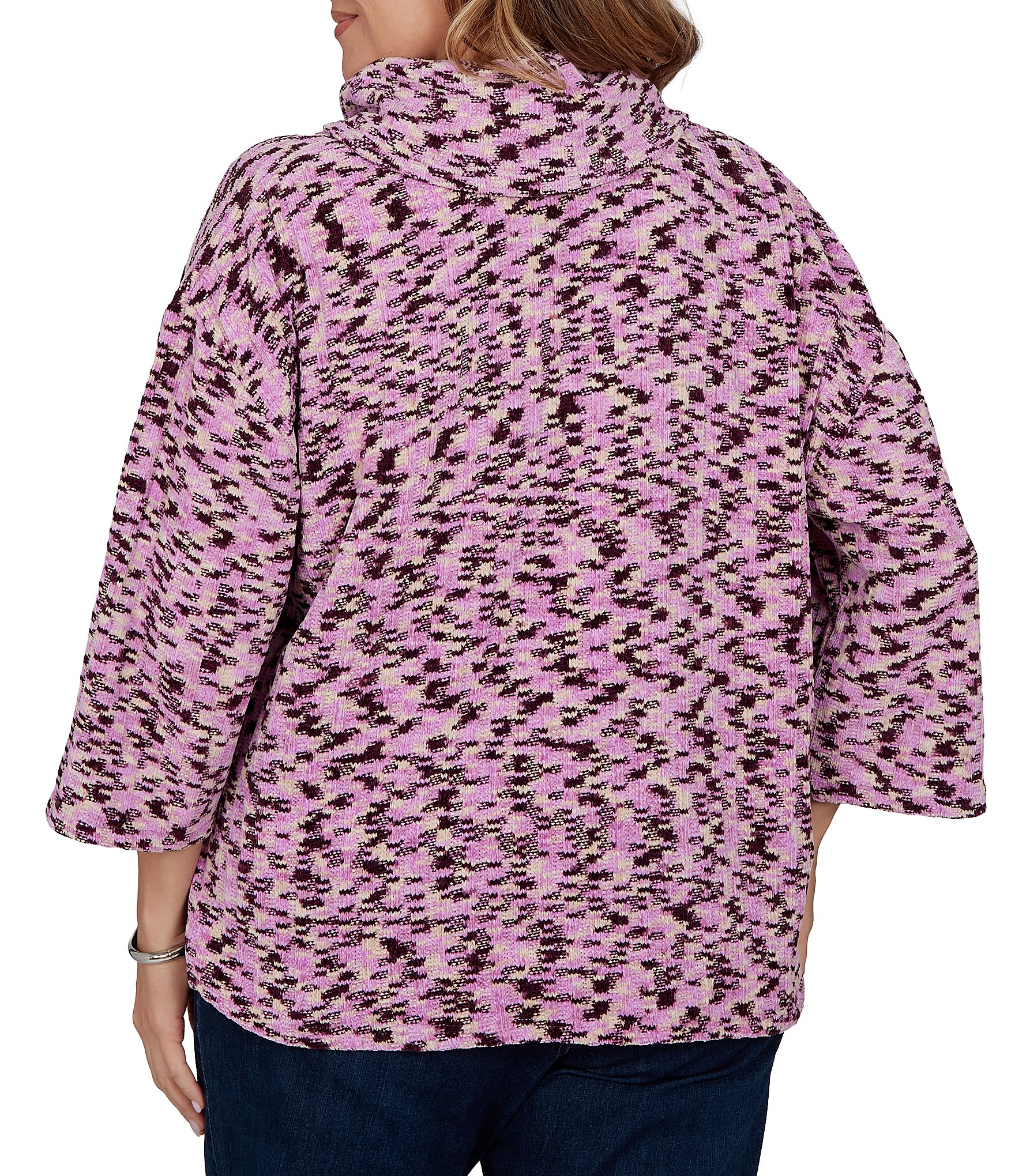 Ruby Rd. Plus Size Chenille Knit Space Dye Draped 3/4 Sleeve Sweater