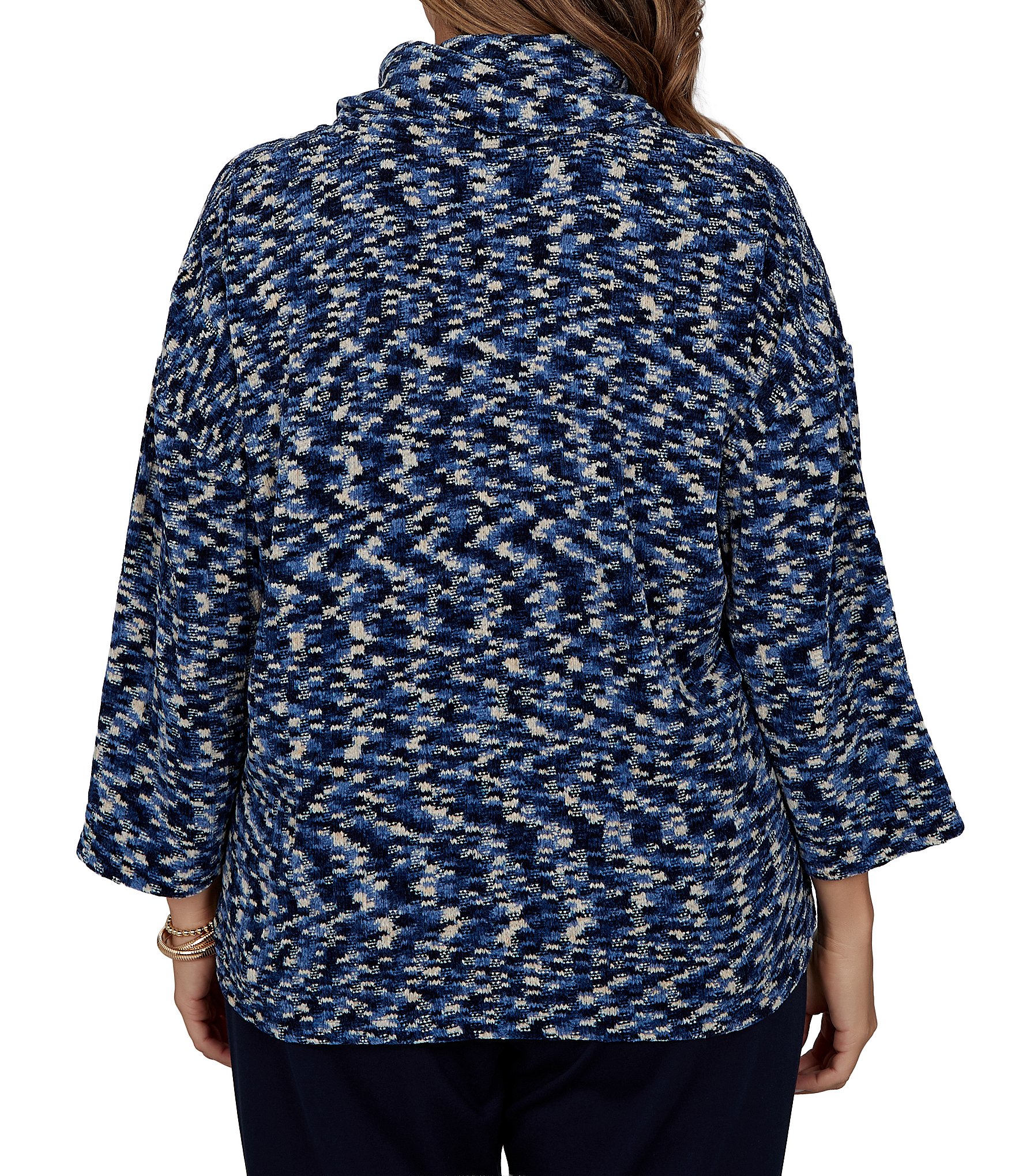 Ruby Rd. Plus Size Chenille Knit Space Dye Draped 3/4 Sleeve Sweater
