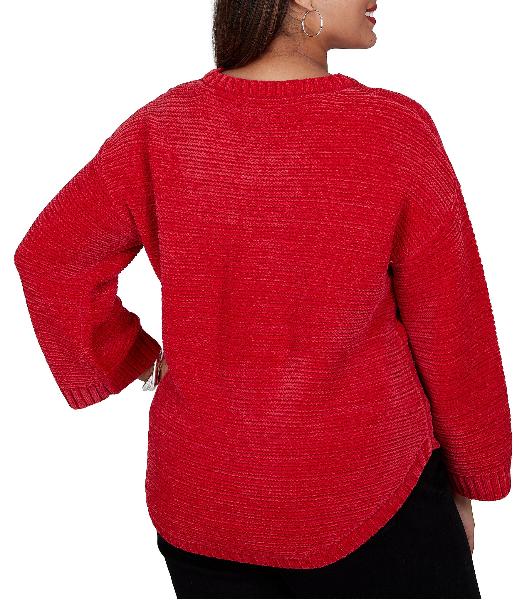 Ruby Rd. Plus Size Chenille Shimmer Knit V-Neck Long Sleeve Sweater