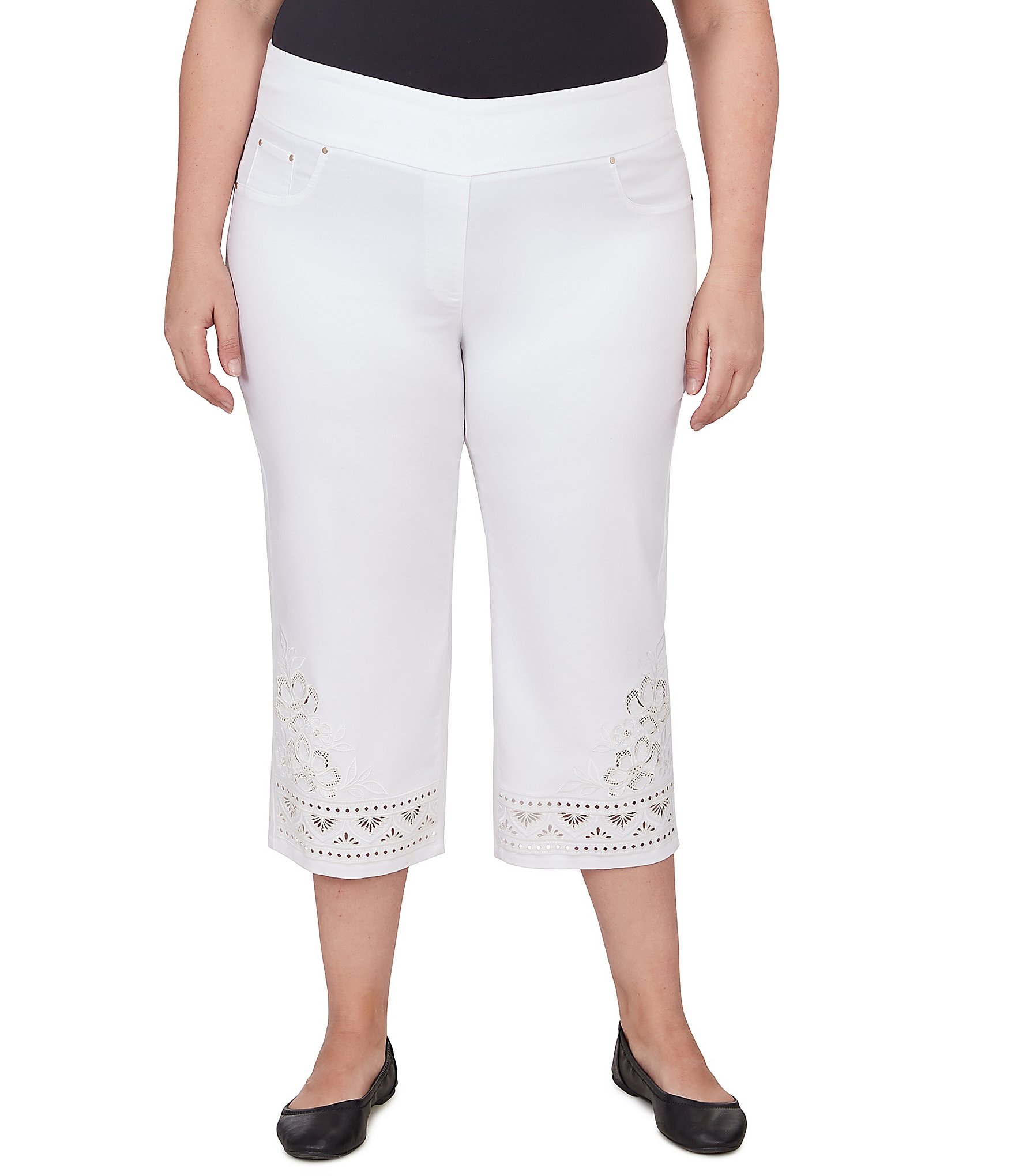 Ruby Rd. Plus Size Embroidered Hem Pull-On Capri Pants