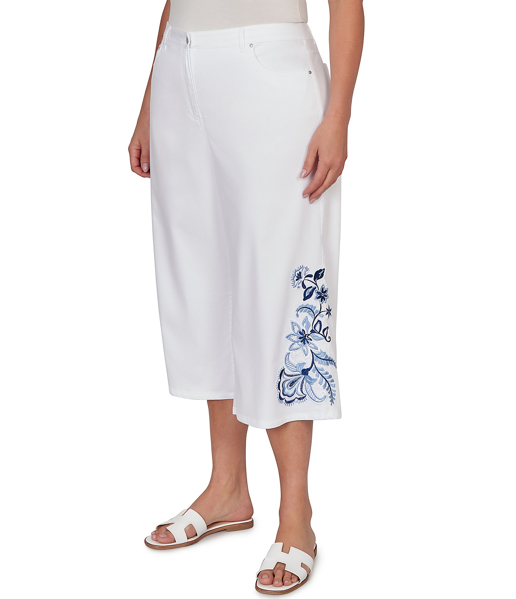 Ruby Rd. Plus Size Embroidered Wide-Leg Capri Denim Pant