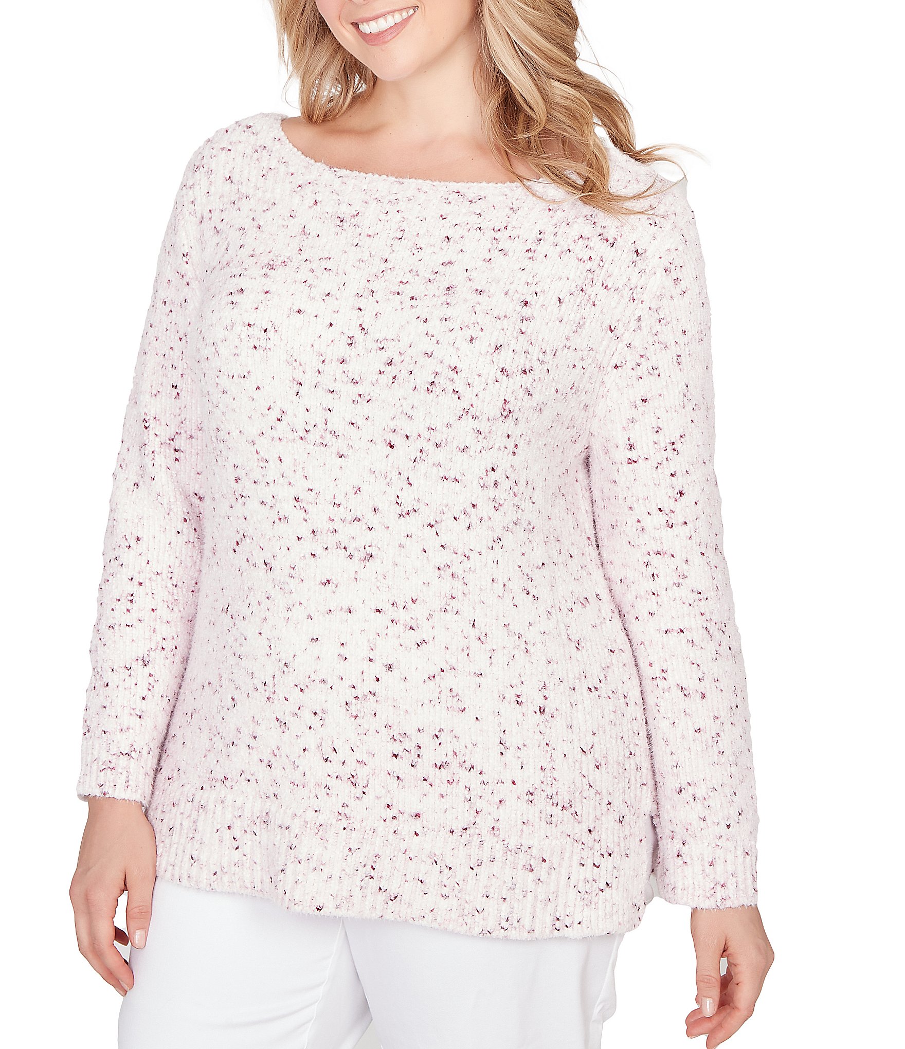 Ruby Rd. Plus Size Eyelash Yarn Speckled Crew Neck Long Sleeve Sweater