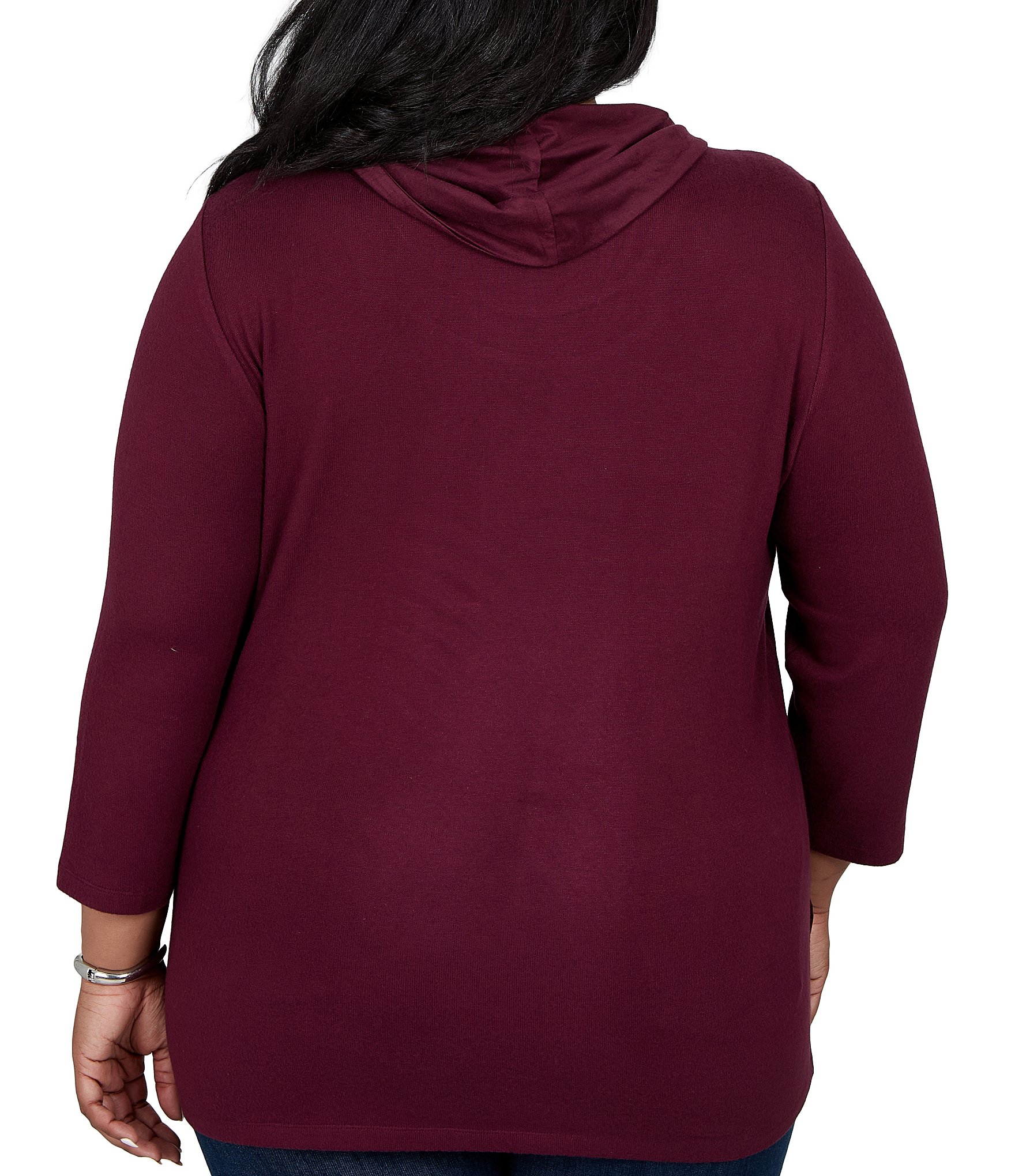 Ruby Rd. Plus Size Faux Suede Hatchi Knit Cowl Neck 3/4 Sleeve Top