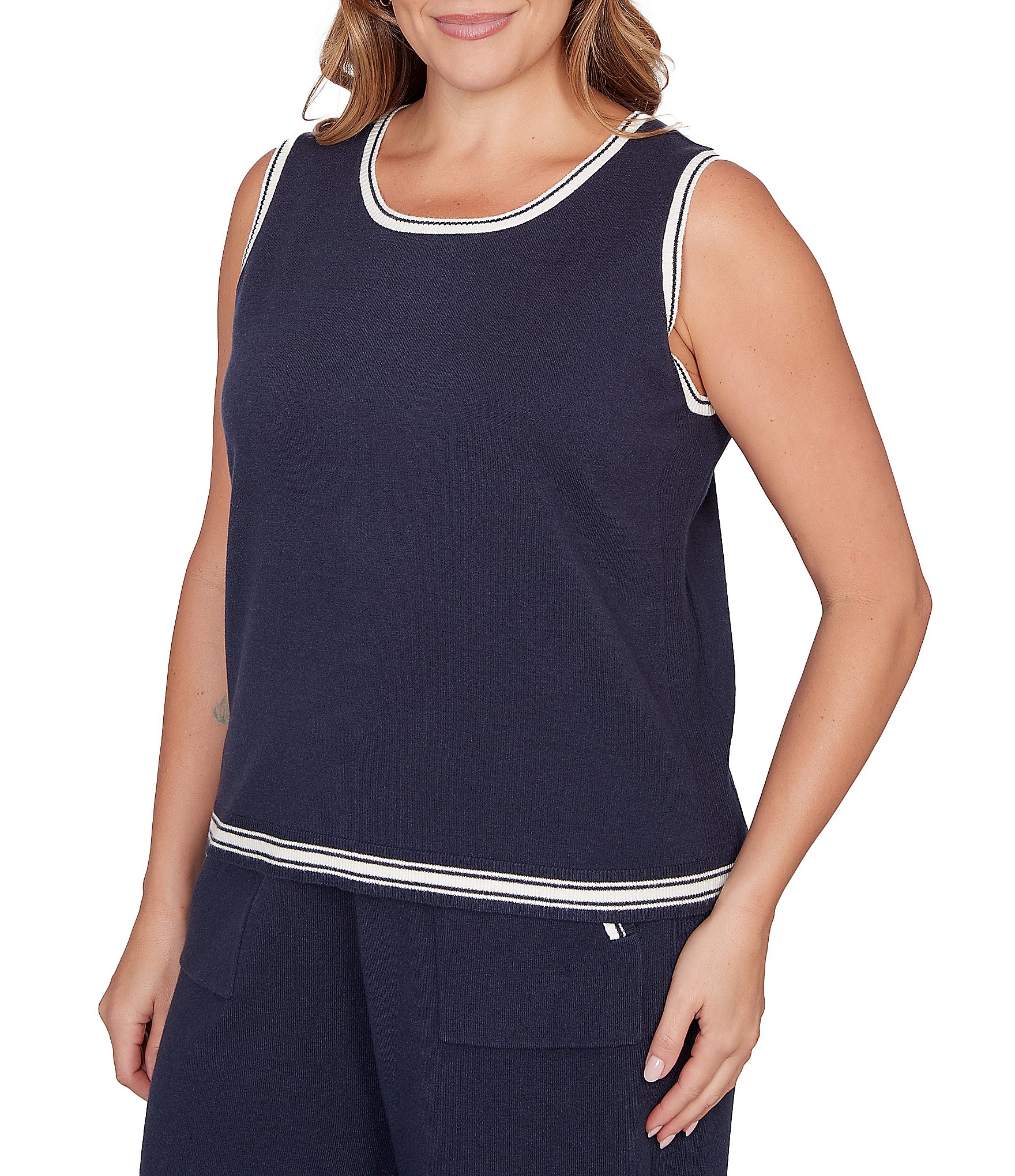 Ruby Rd. Plus Size Fine Gauge Jersey Knit Scoop Neck Sleeveless Sweater Tank