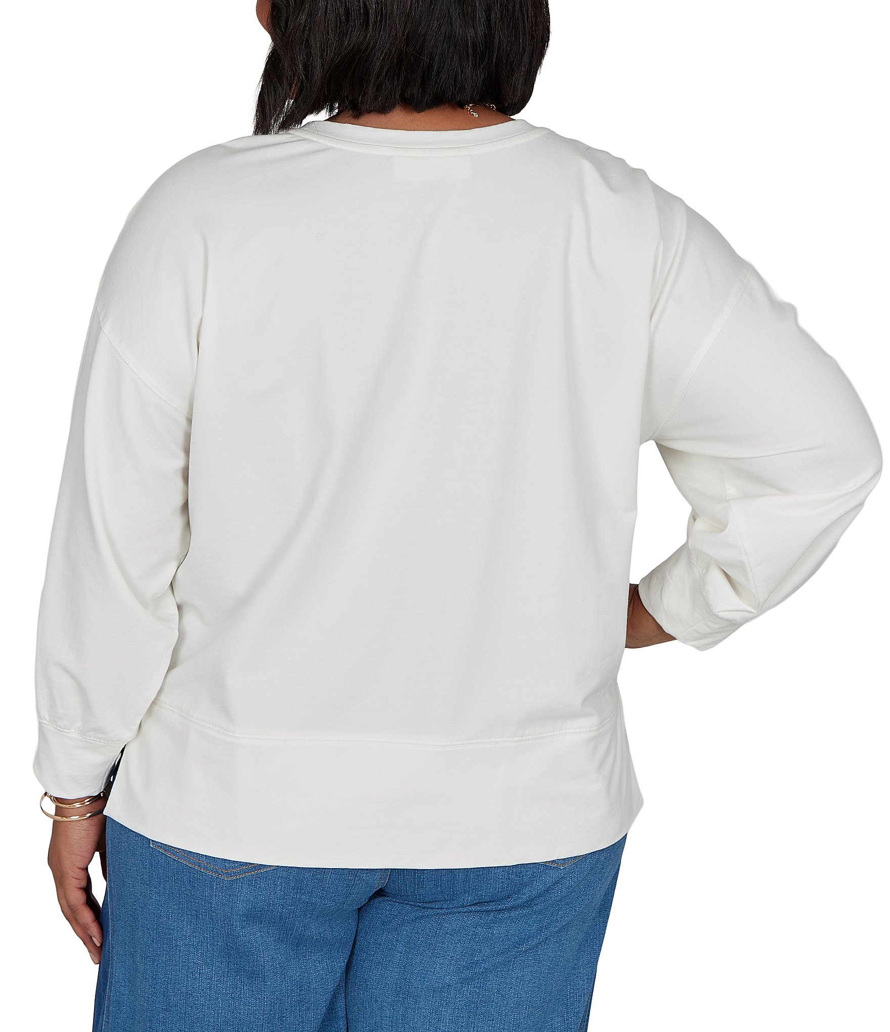 Ruby Rd. Plus Size French Terry Touchdown Scoop Neck Long Sleeve Pullover