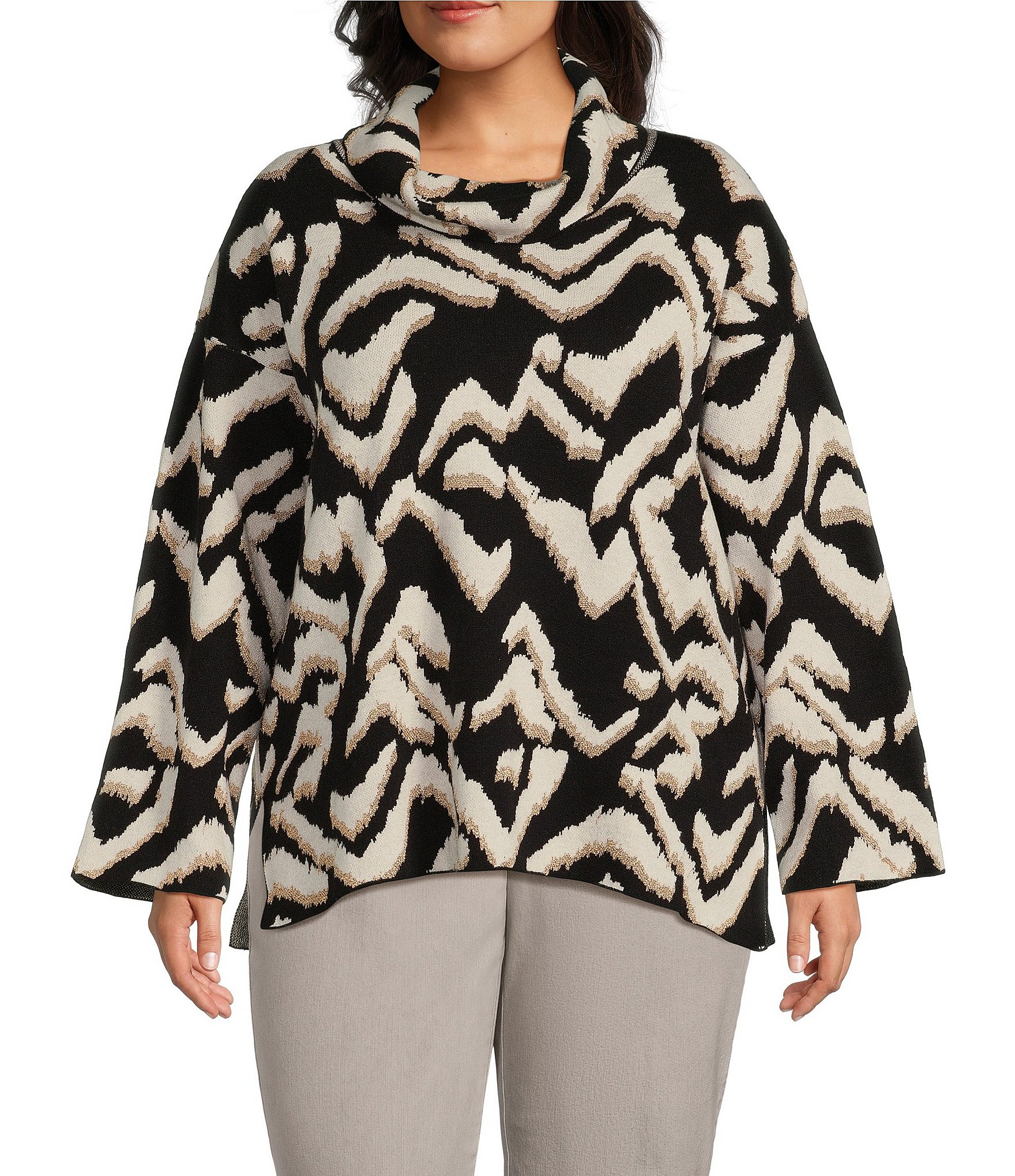 Ruby Rd. Plus Size Zebra Print Scoop Neck Long Sleeve Asymmetrical Hem  Sweater