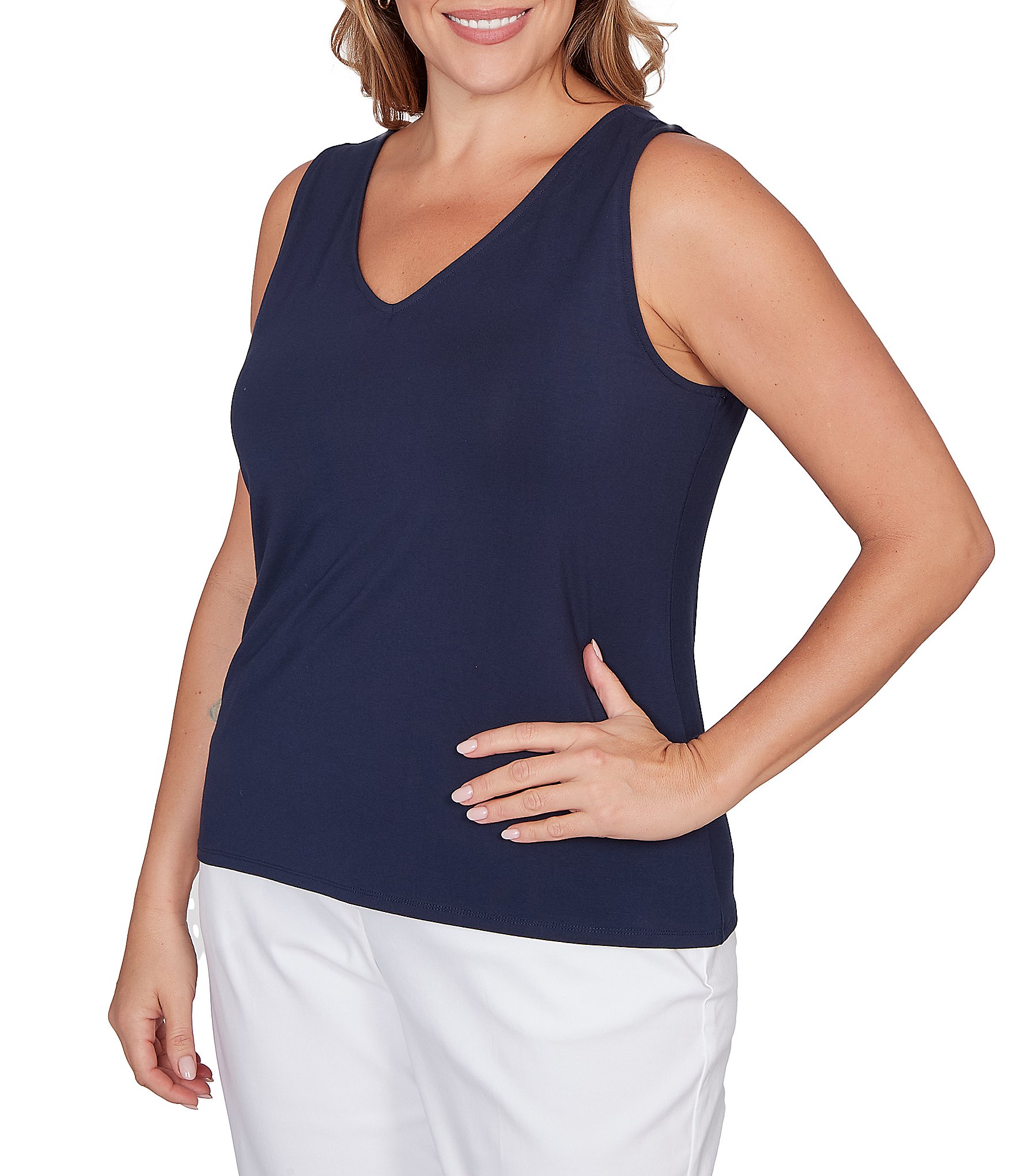 Ruby Rd. Plus Size Jersey Knit Reversible Neck Sleeveless Tank