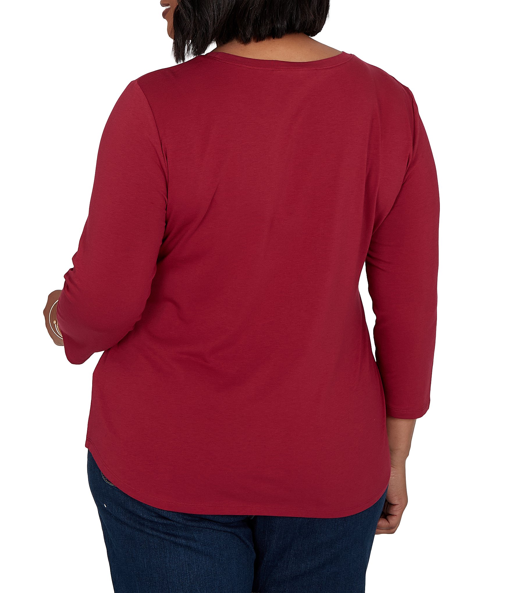 Ruby Rd. Plus Size Knit Pawsitive Charming Dogs Scoop Neck 3/4 Sleeve Top