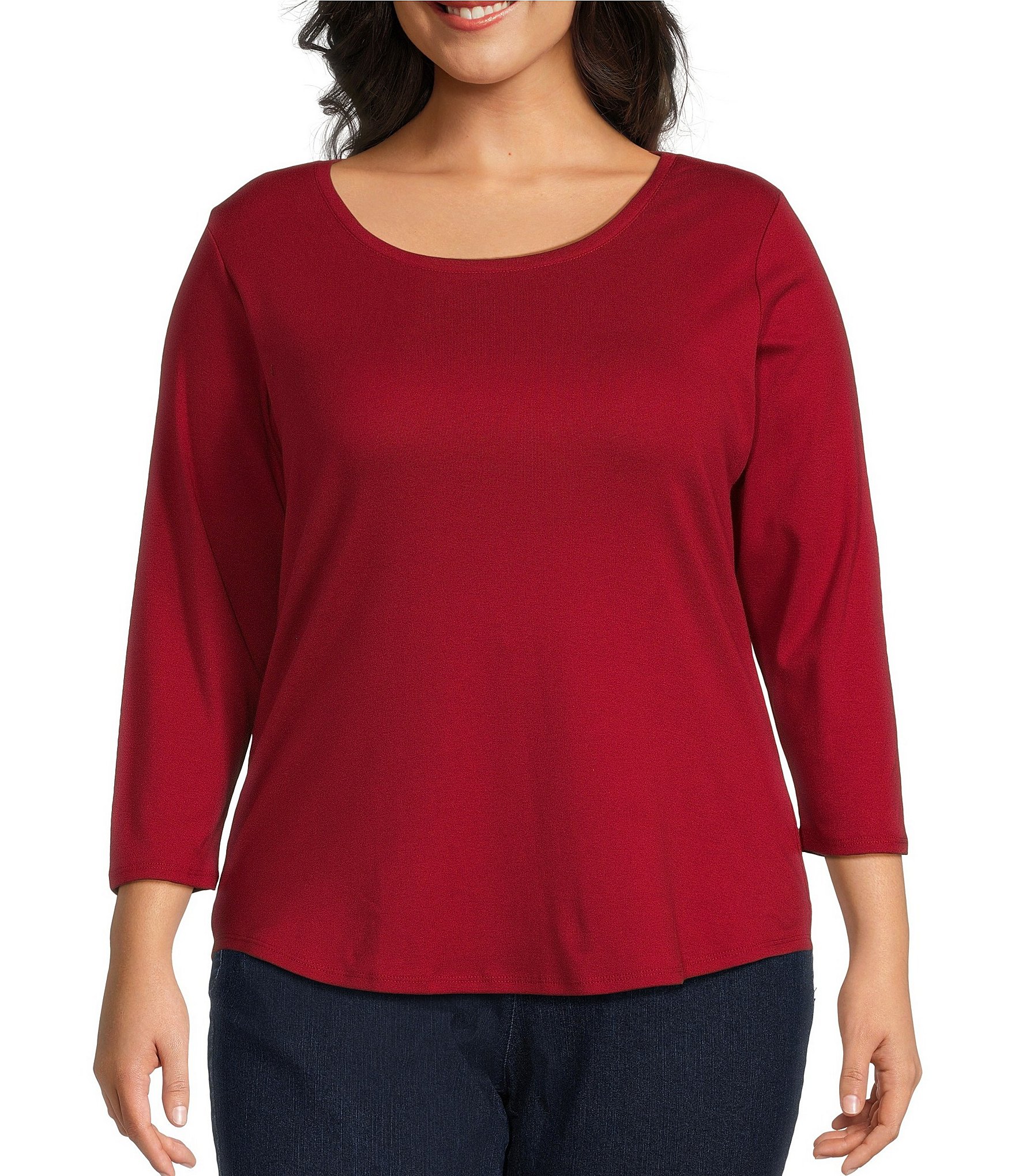 Ruby Rd. Plus Size Knit Scoop Neck 3/4 Sleeve Top