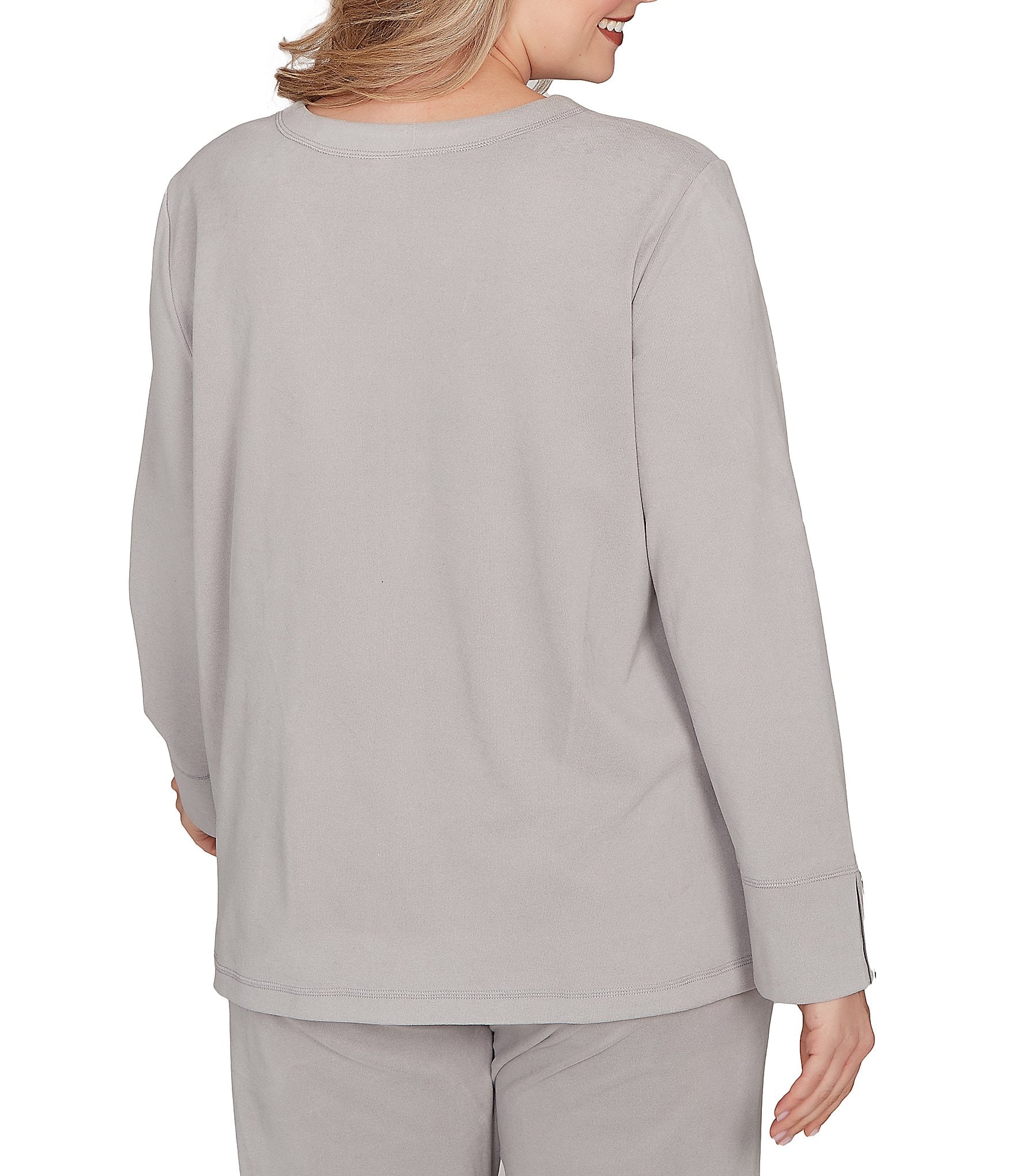 Ruby Rd. Plus Size Luxe Rib Knit V-Neck Long Sleeve Popover Top