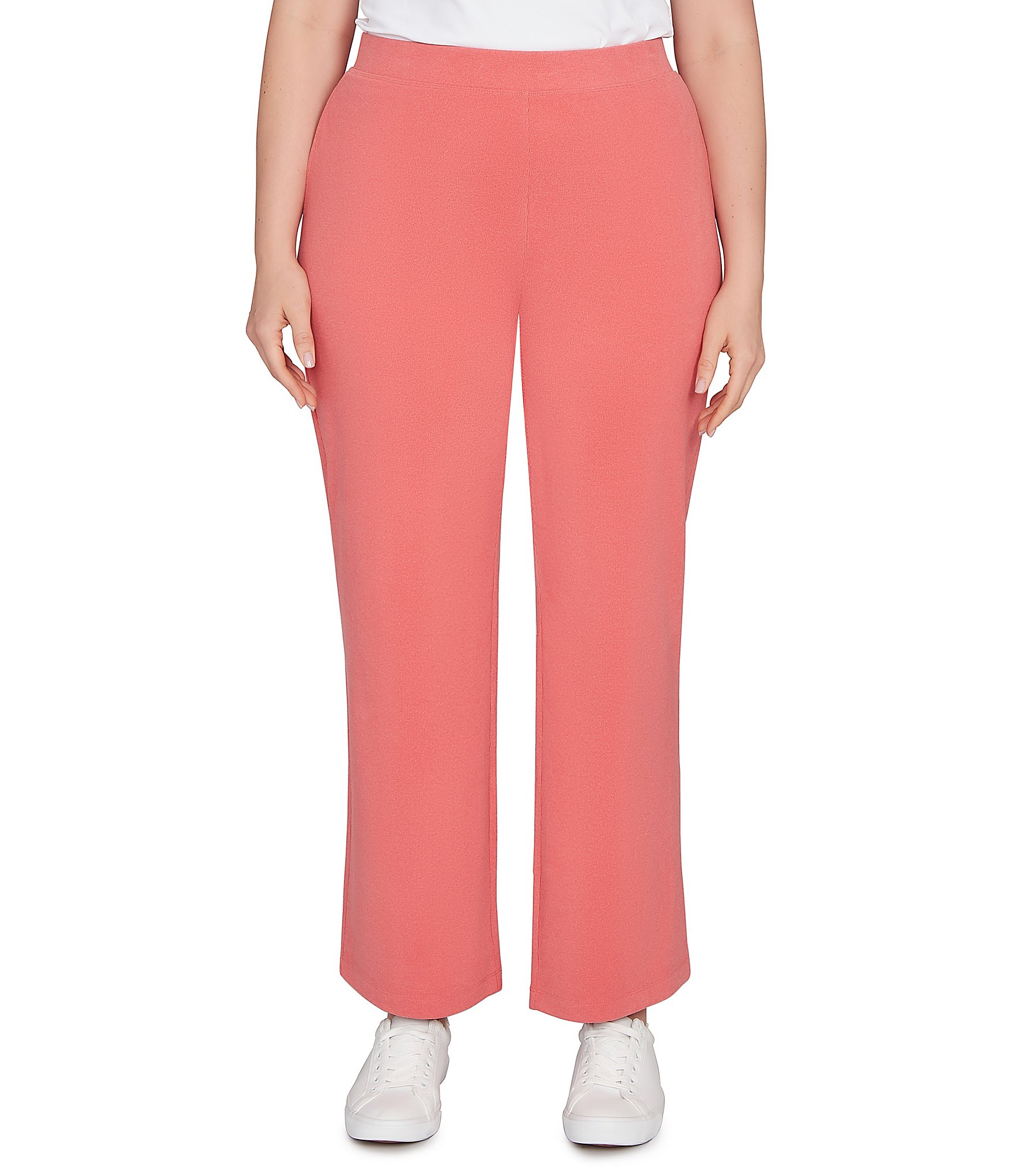 Ruby Rd. Plus Size Luxe Ribbed Textured Straight Leg Pull-On Pants