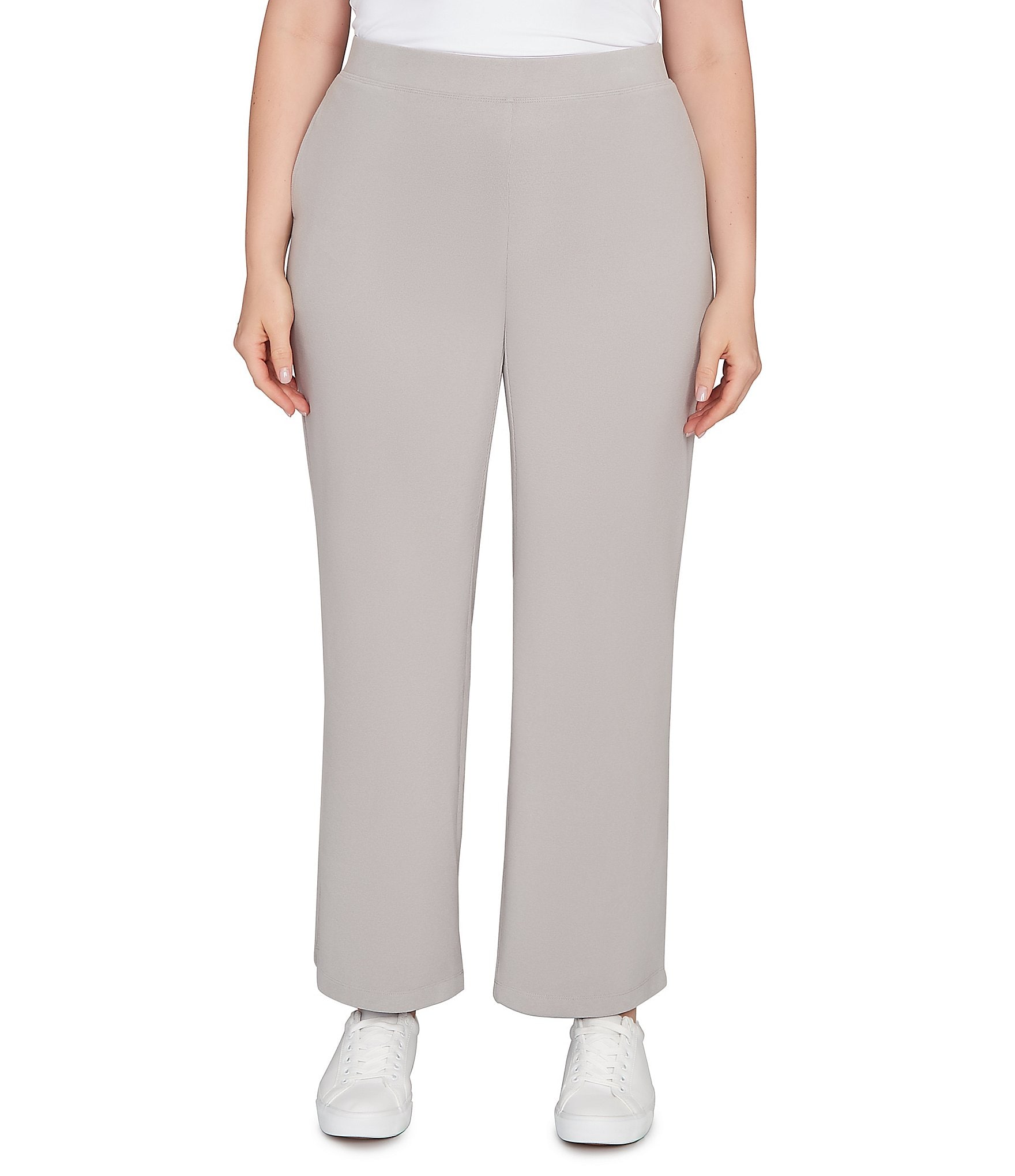 Ruby Rd. Plus Size Luxe Ribbed Textured Straight Leg Pull-On Pants
