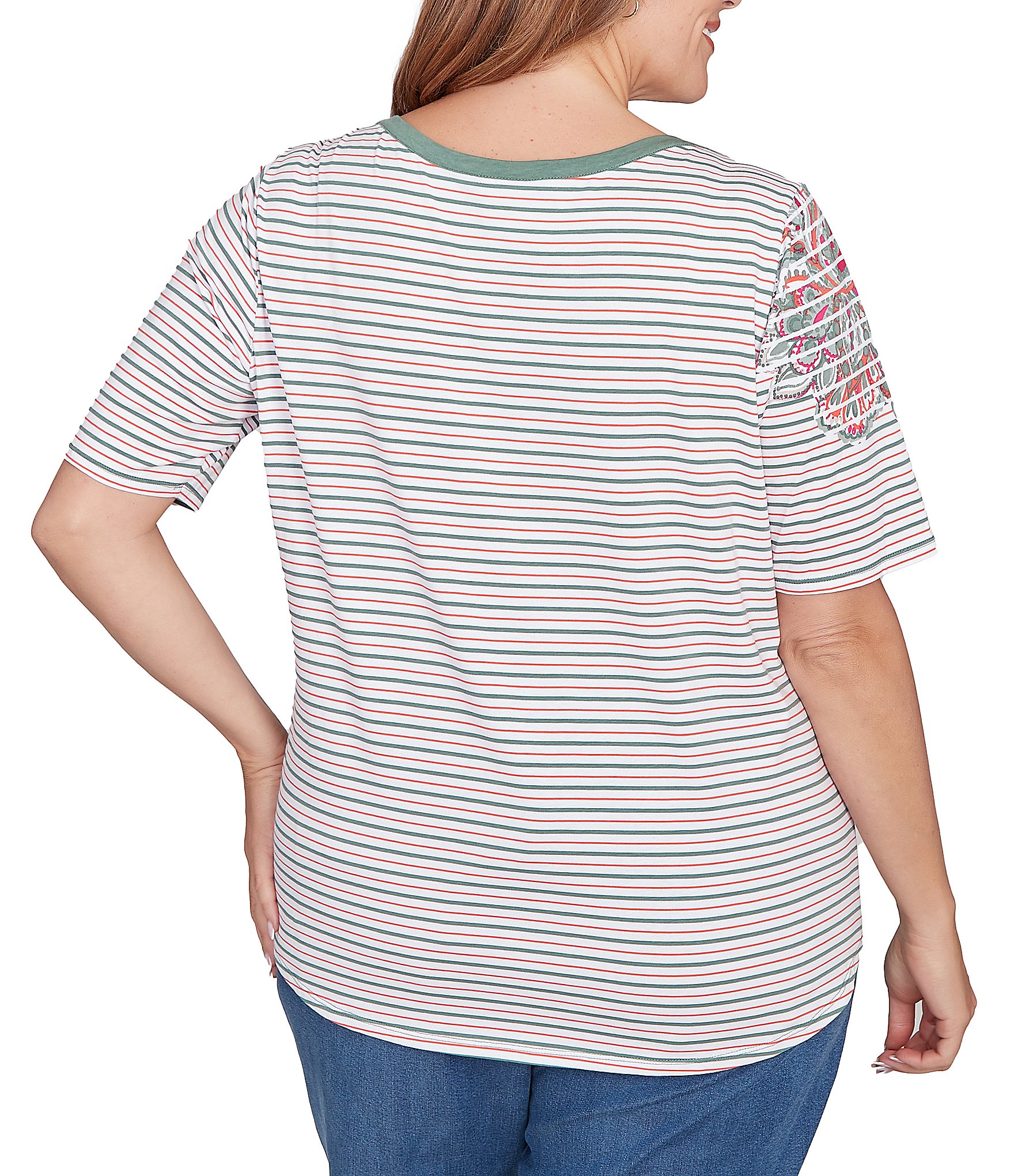 Ruby Rd. Plus Size Paisley Stripe Envelope Neck Short Sleeve Top