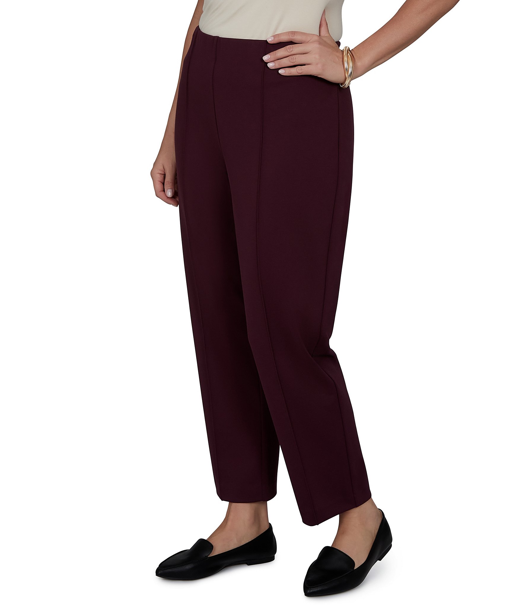 Ruby Rd. Plus Size Ponte Straight Leg Hollywood Waist Ankle Length Pull-On Pants