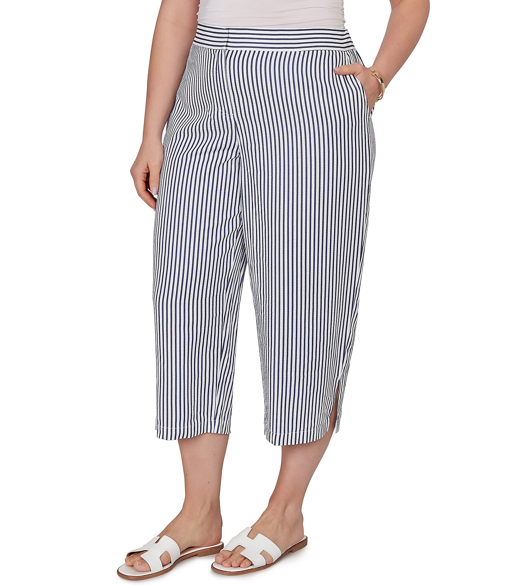Ruby Rd. Plus Size Seersucker Stripe Capri Pants