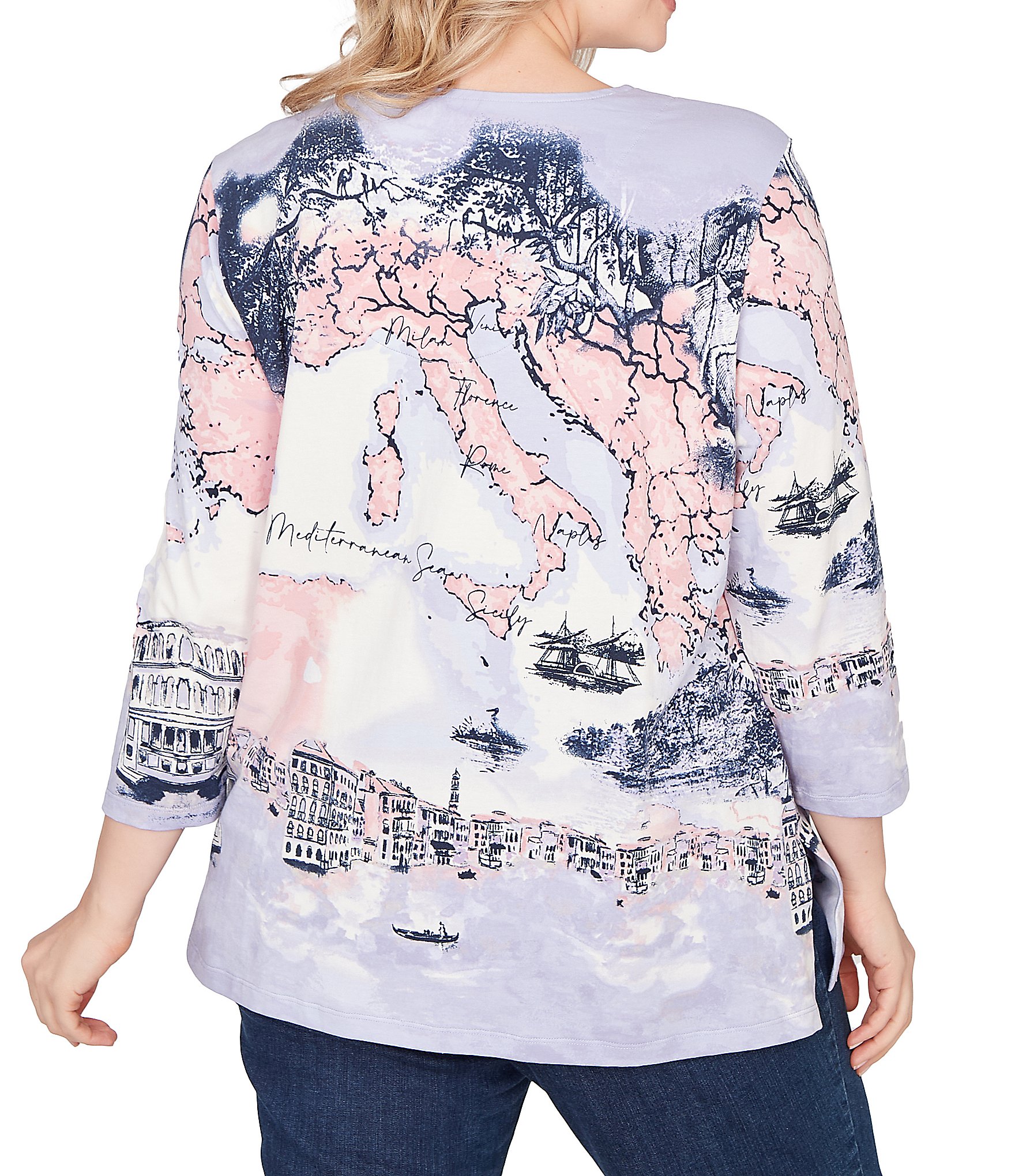 Ruby Rd. Plus Size Soft Cotton Jersey Novelty Horseshoe Neck 3/4 Sleeve Excursion Top