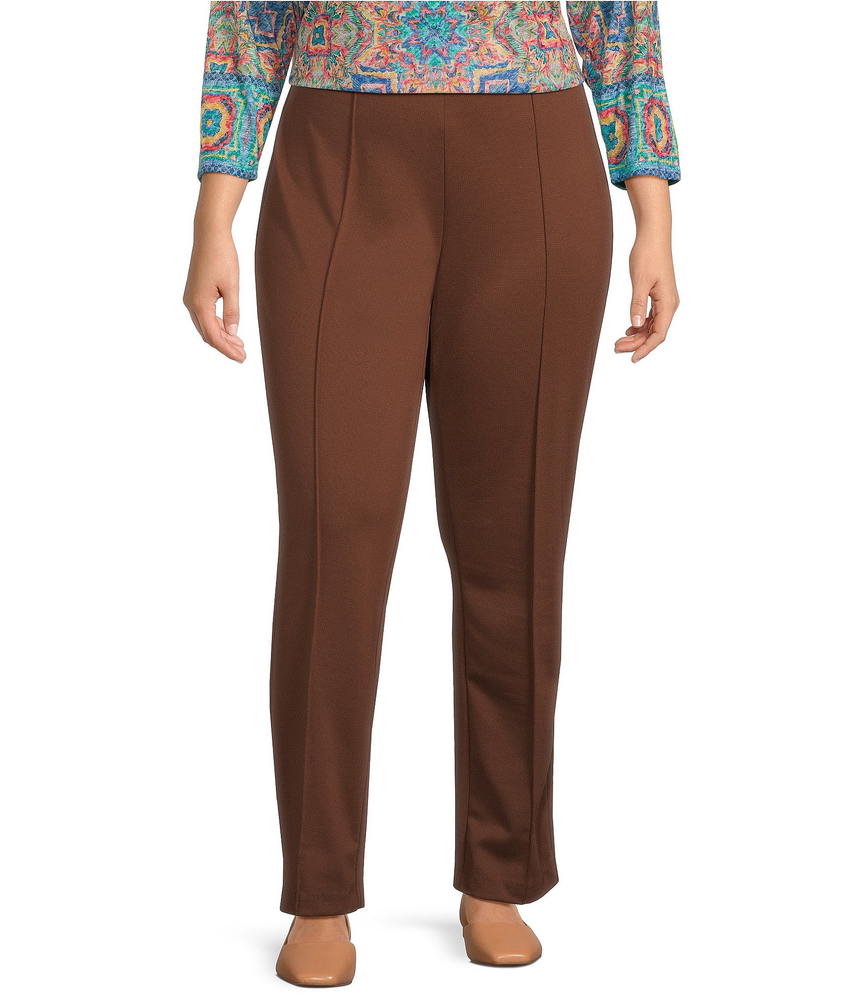 Ruby Rd. Plus Size Solid Ponte Straight Leg Pull-On Pants