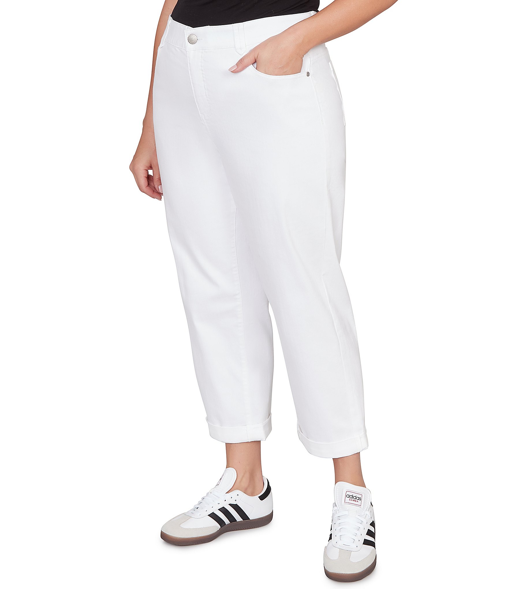 Ruby Rd. Plus Size Straight Rolled Cuff Hem Girlfriend Jeans