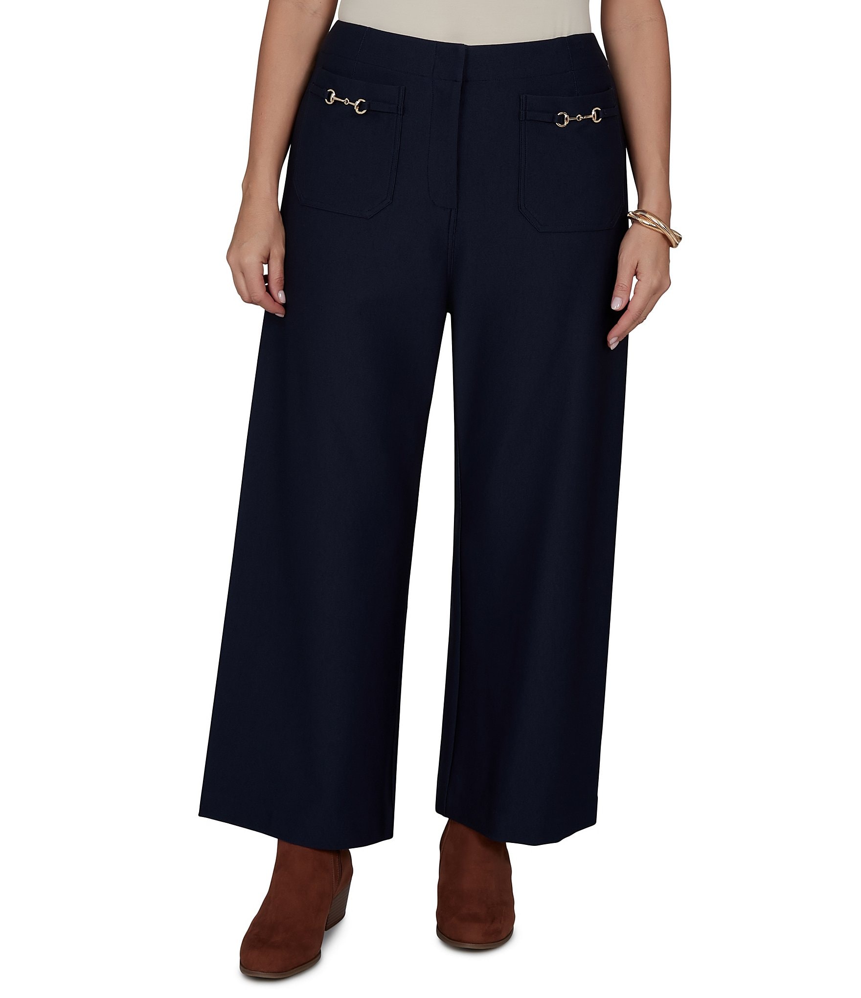 Ruby Rd. Plus Size Textured Pique Knit Heat Set Patch Pocket Ankle Pants