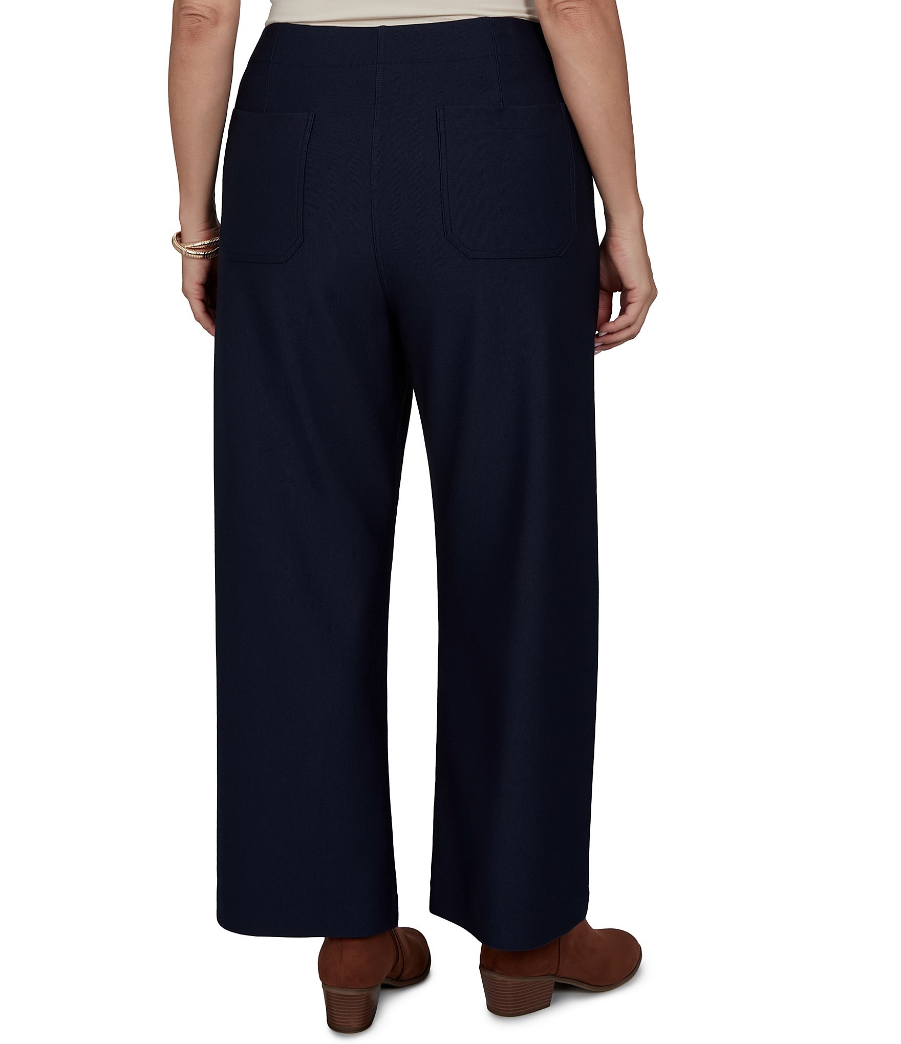 Ruby Rd. Plus Size Textured Pique Knit Heat Set Patch Pocket Ankle Pants