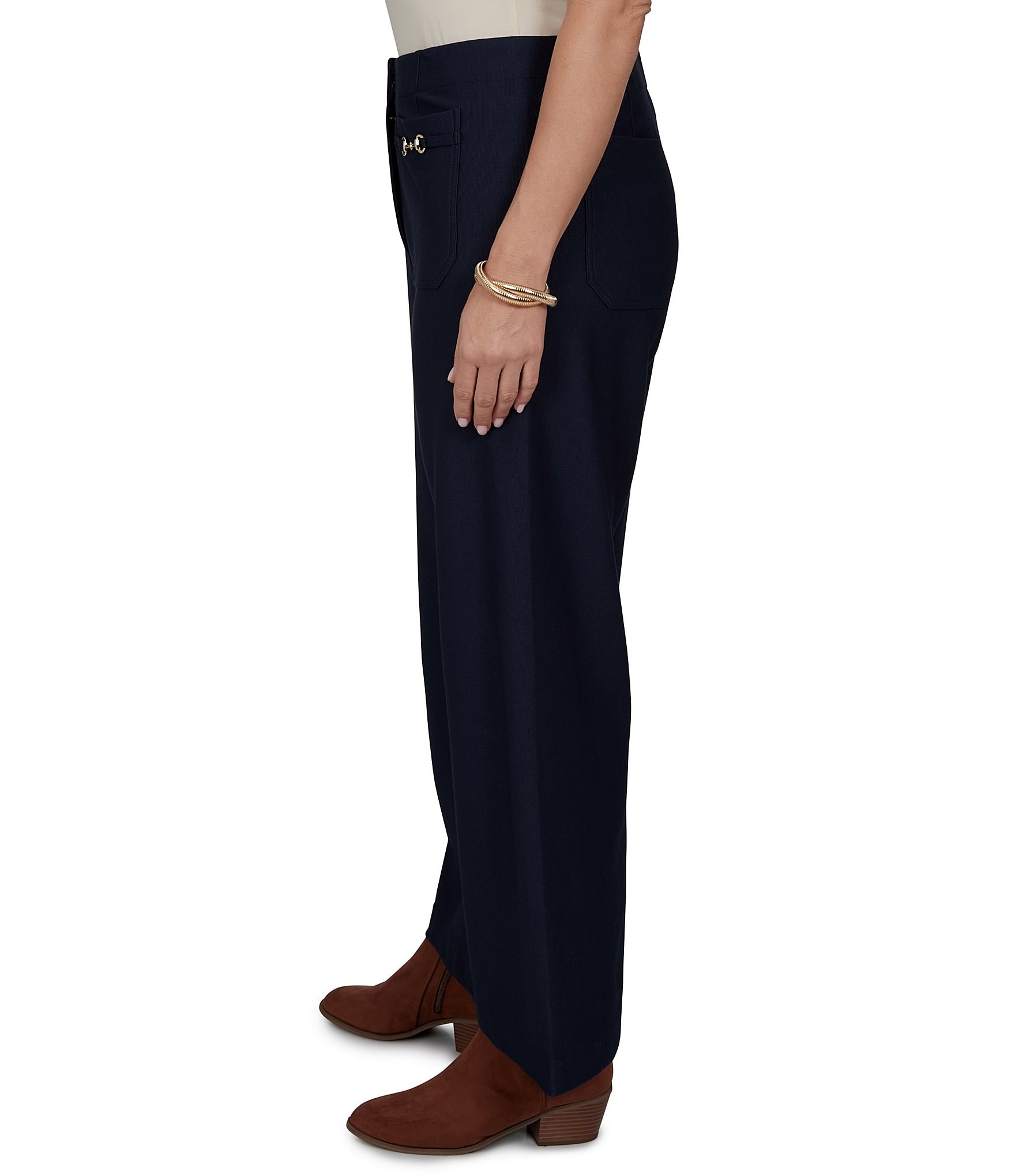 Ruby Rd. Plus Size Textured Pique Knit Heat Set Patch Pocket Ankle Pants