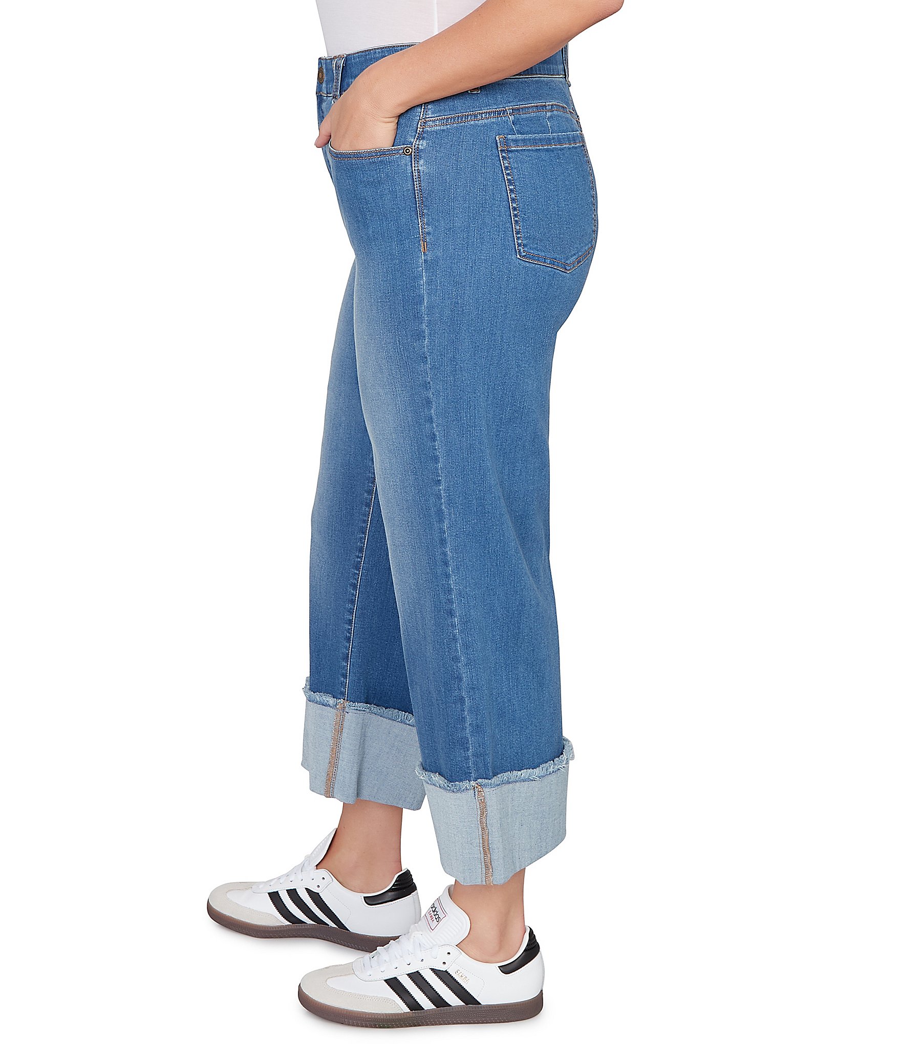Ruby Rd. Plus Size Ultra-Soft Denim Rolled Hem Wide Leg Jeans