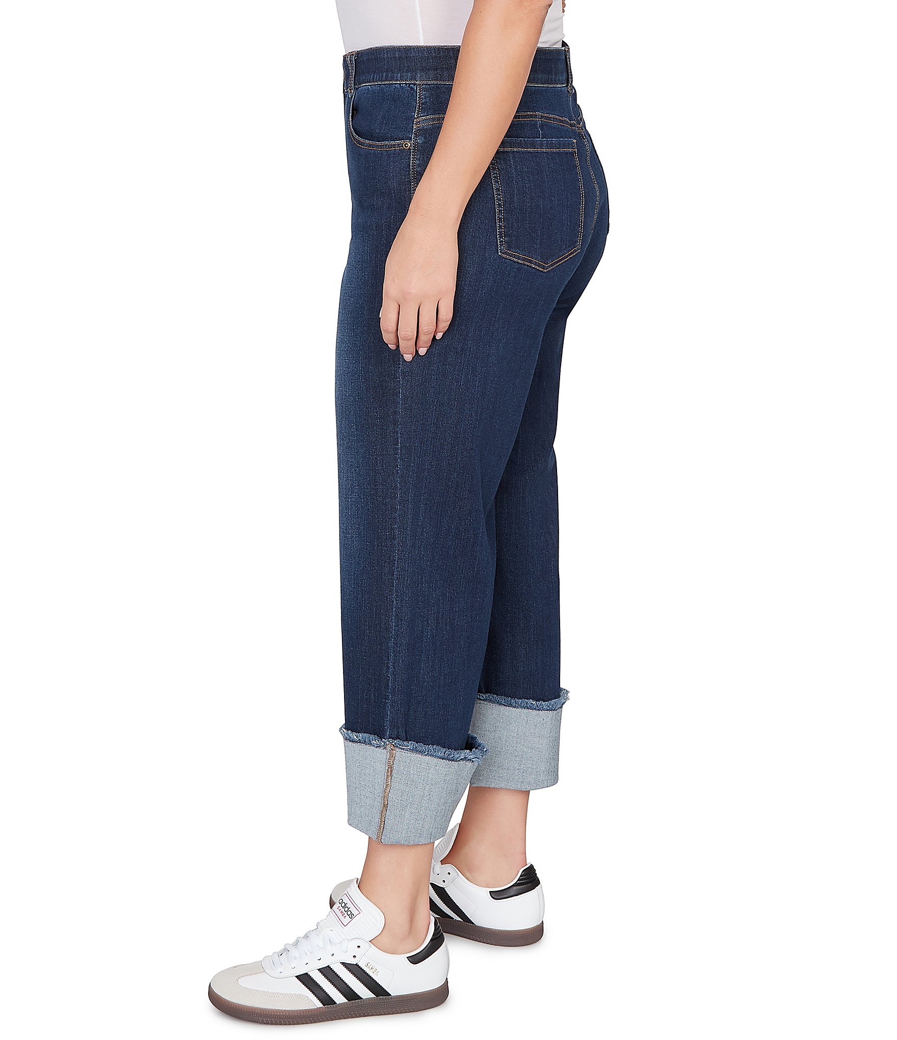Ruby Rd. Plus Size Ultra-Soft Denim Rolled Hem Wide Leg Jeans