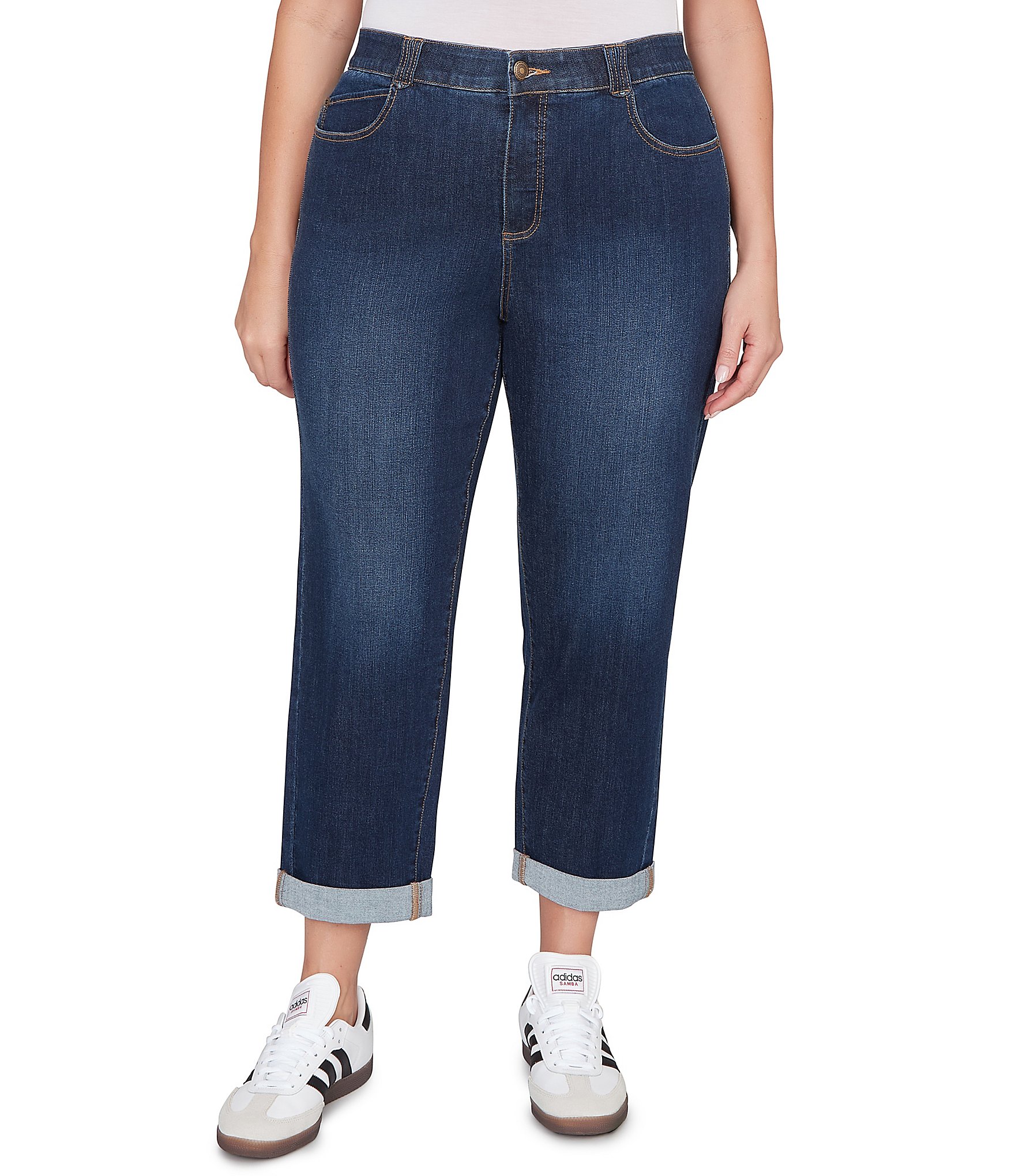 Ruby Rd. Plus Size Ultra-Soft Rolled Hem Girlfriend Jeans