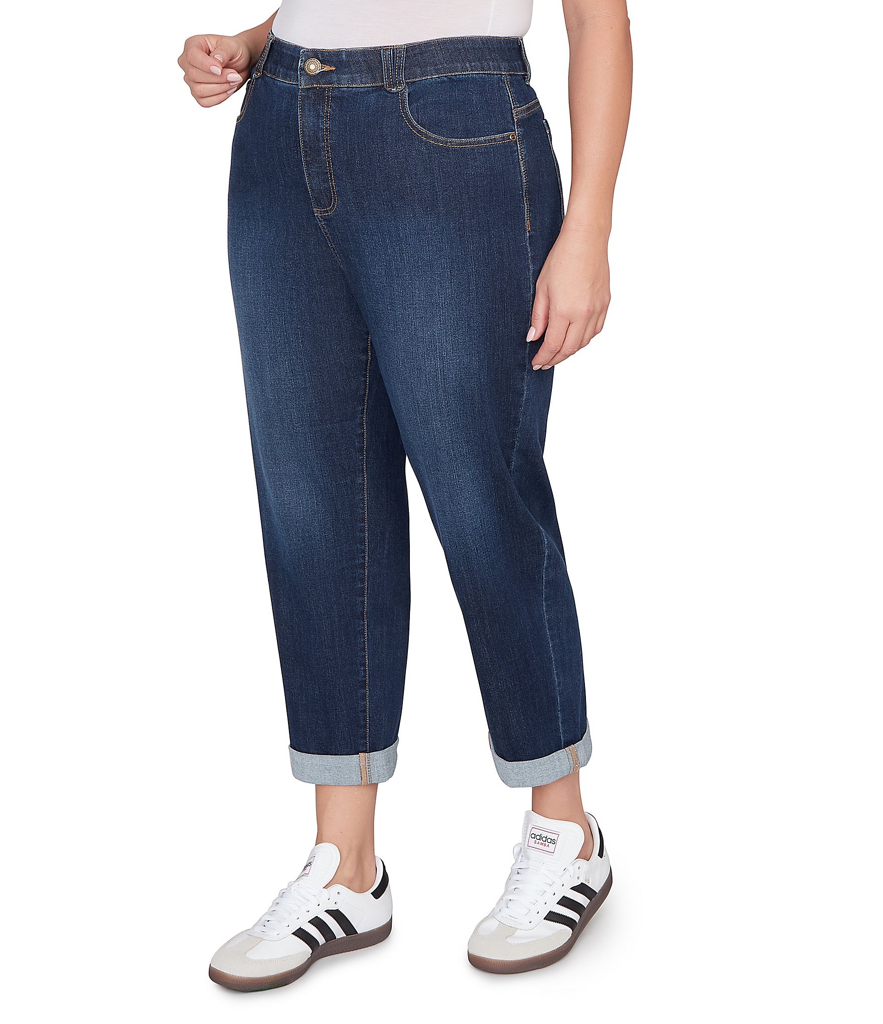 Ruby Rd. Plus Size Ultra-Soft Rolled Hem Girlfriend Jeans