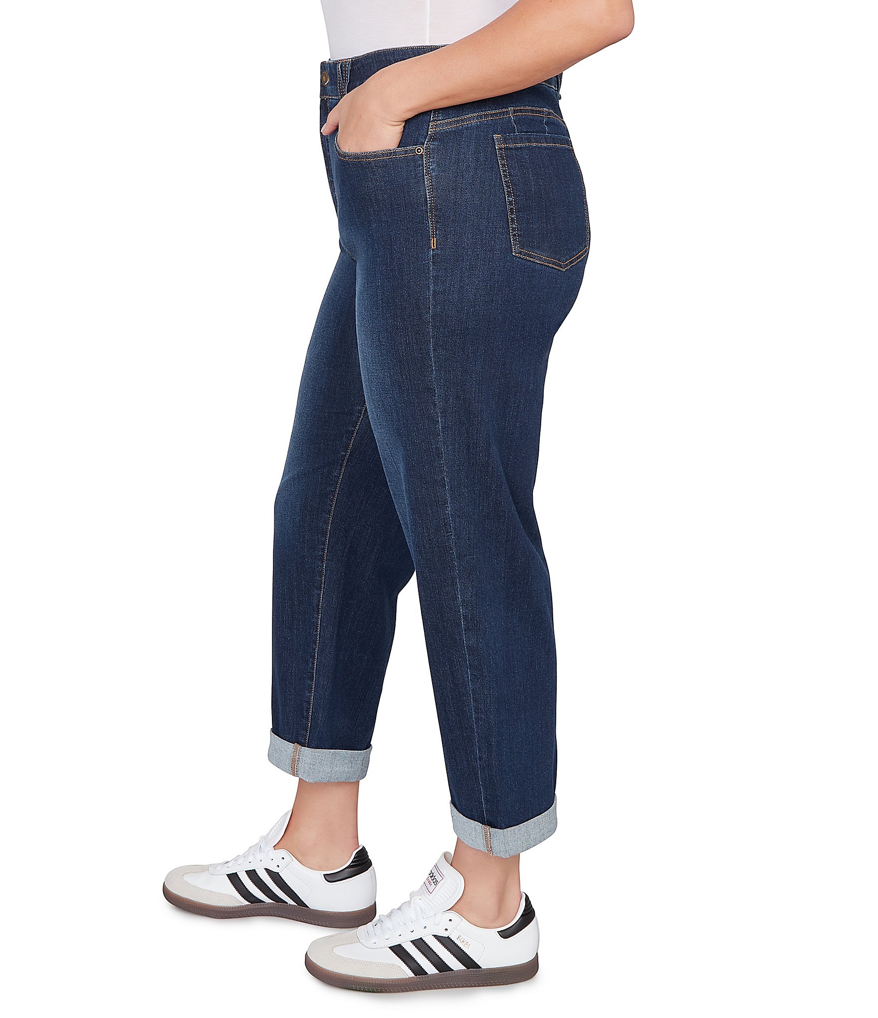 Ruby Rd. Plus Size Ultra-Soft Rolled Hem Girlfriend Jeans