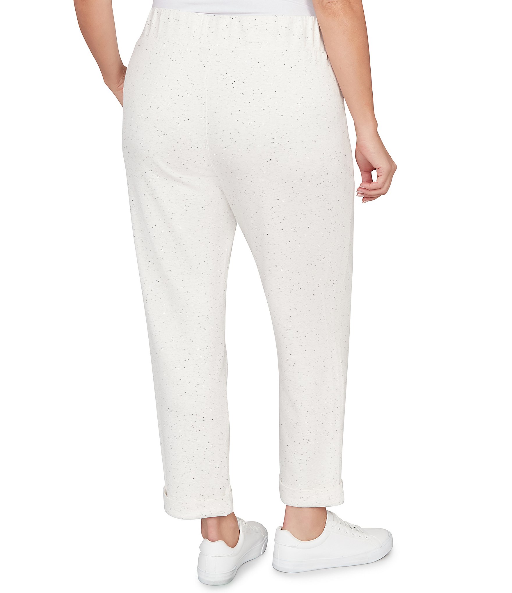 Ruby Rd. Plus Size Ultra-Soft Speckled Knit Pleated Cuffed Pull-On Pants