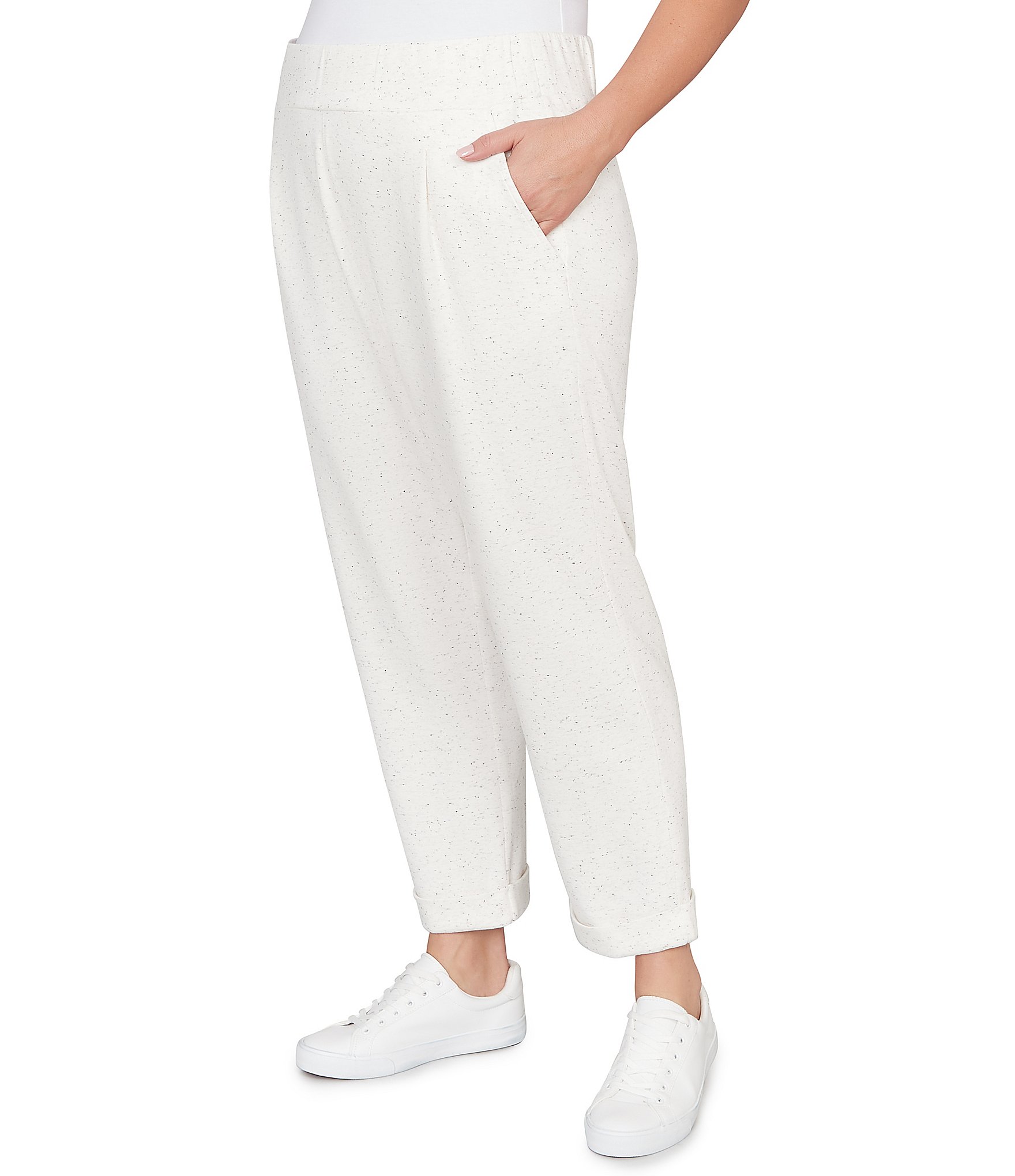 Ruby Rd. Plus Size Ultra-Soft Speckled Knit Pleated Cuffed Pull-On Pants