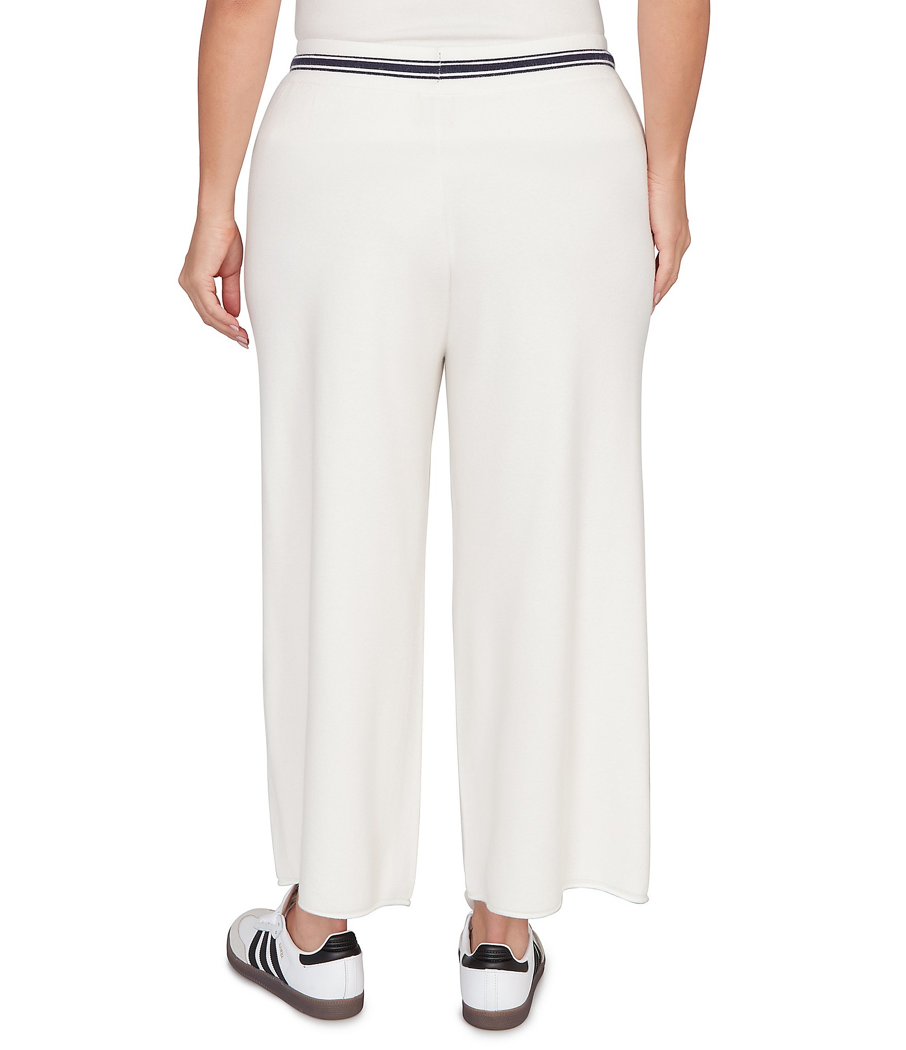 Ruby Rd. Plus Size Wide Leg Contrast Striped Trim Pull-On Sweater Pants