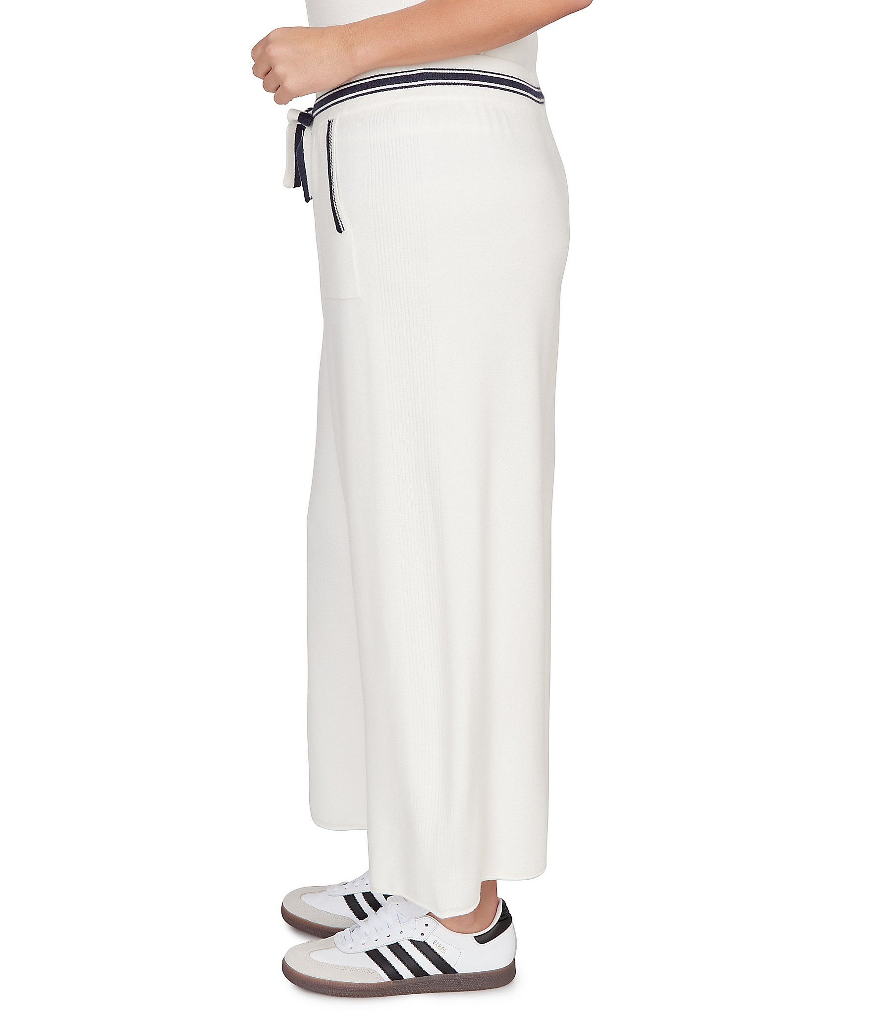 Ruby Rd. Plus Size Wide Leg Contrast Striped Trim Pull-On Sweater Pants