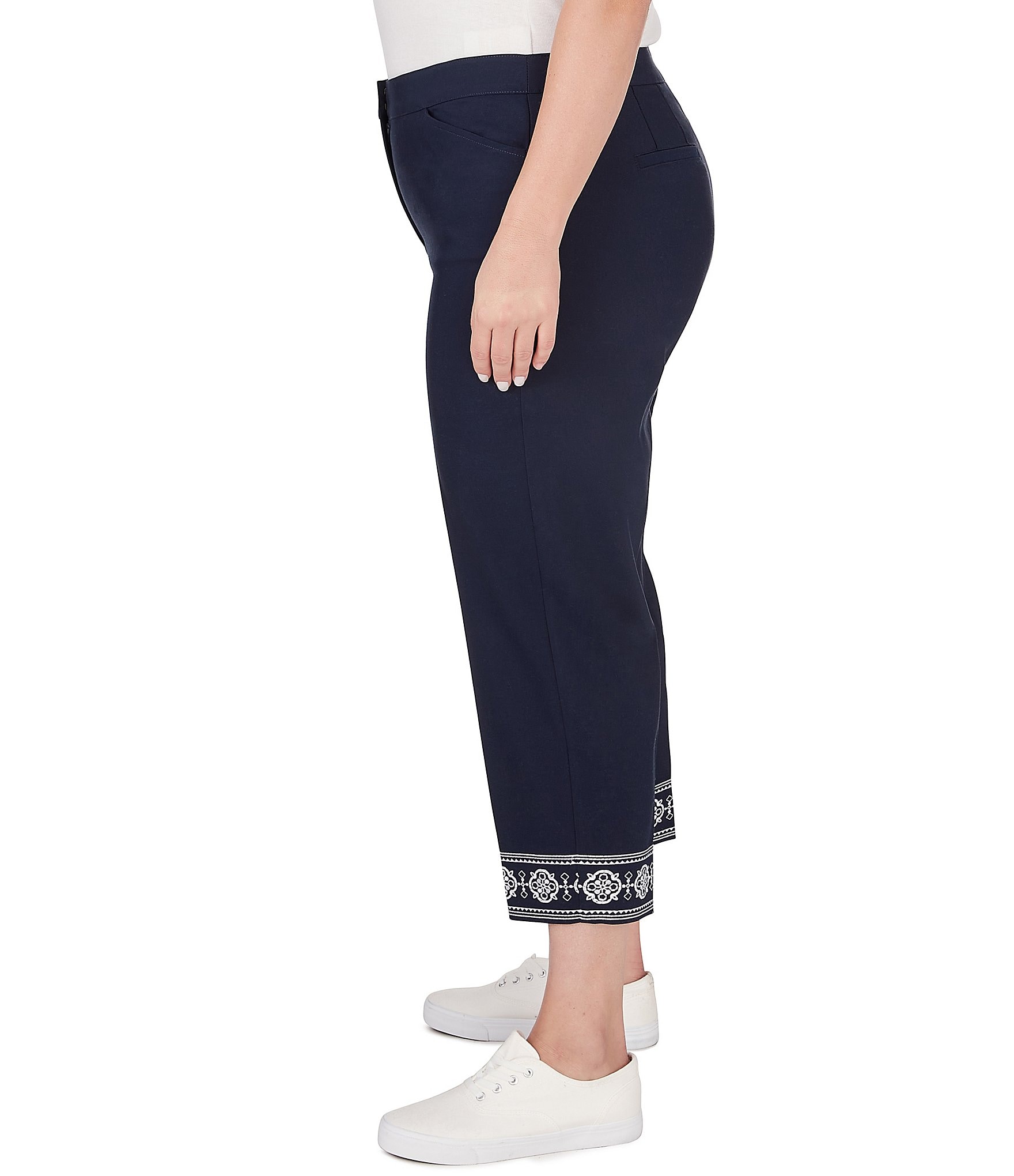 Ruby Rd. Plus Size Wrinkle Resistance Embroidered Hem Crop Pants