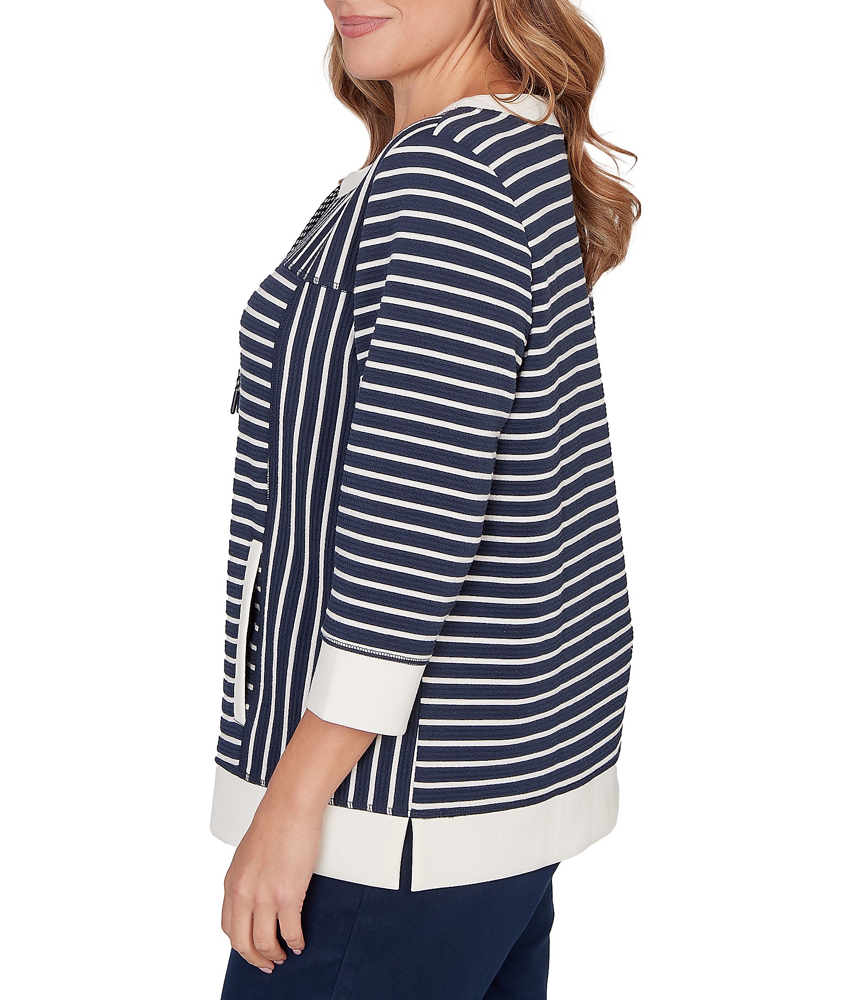 Ruby Rd. Plus Size Yarn-Dyed Stripe Scoop Neck 3/4 Sleeve Top